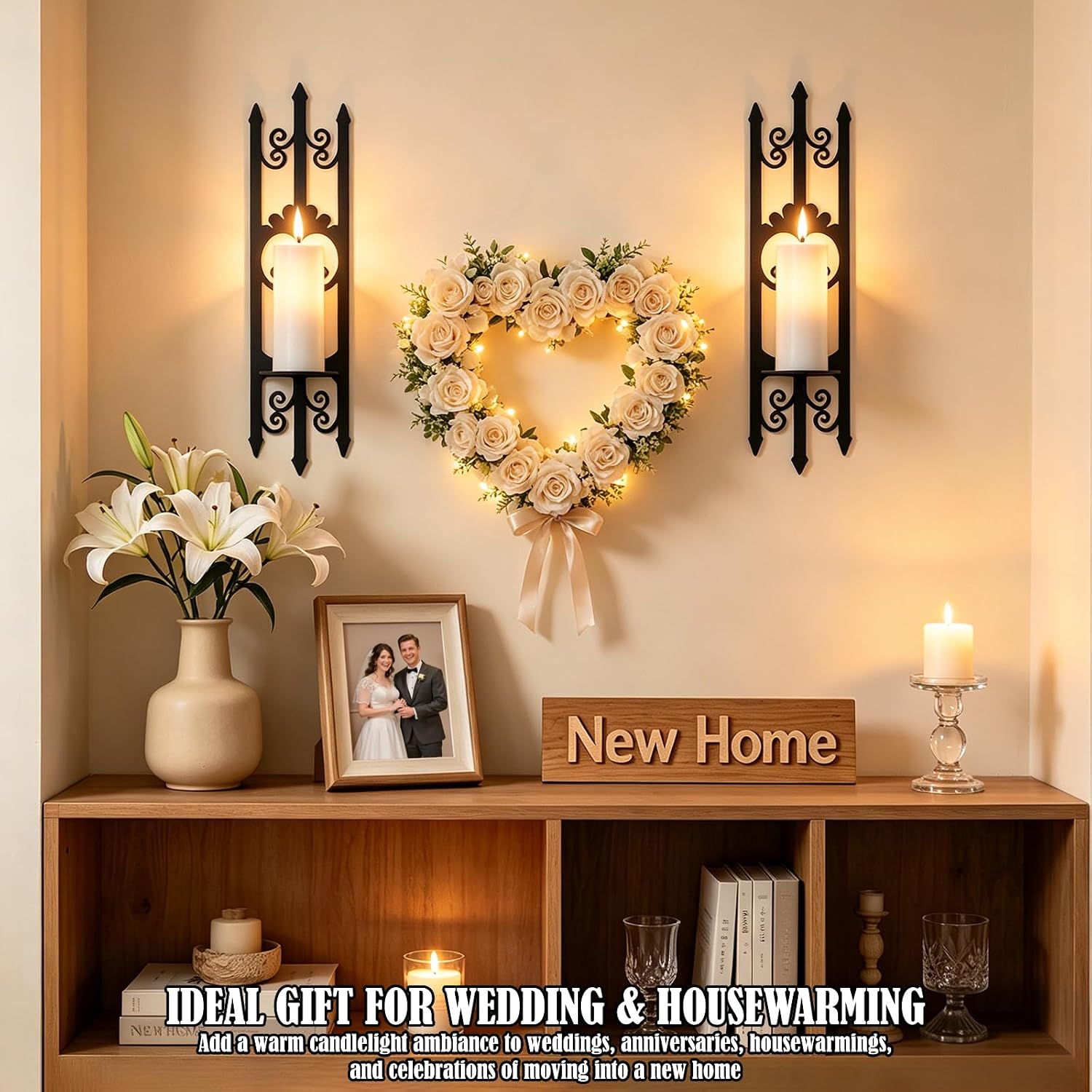 Wall Candle Sconces Set of 2, Black Iron Wall Candle Holder Sconce Set, Farmhouse Gothic Wall Decor Candle Holders for Pillar Candles, Wall Mounted Candle Sconce for Living Room Bedroom Hallway Decor