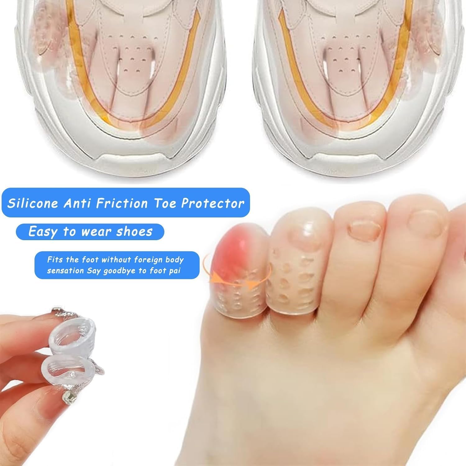 Silicone Toe Protectors – Soft Gel Toe Sleeves for Small Toes, Anti Friction Cushion Covers for Pinky Toe, Breathable Reusable Toe Guards for Walking Running Hiking – Clear, Men Women (100PCS)