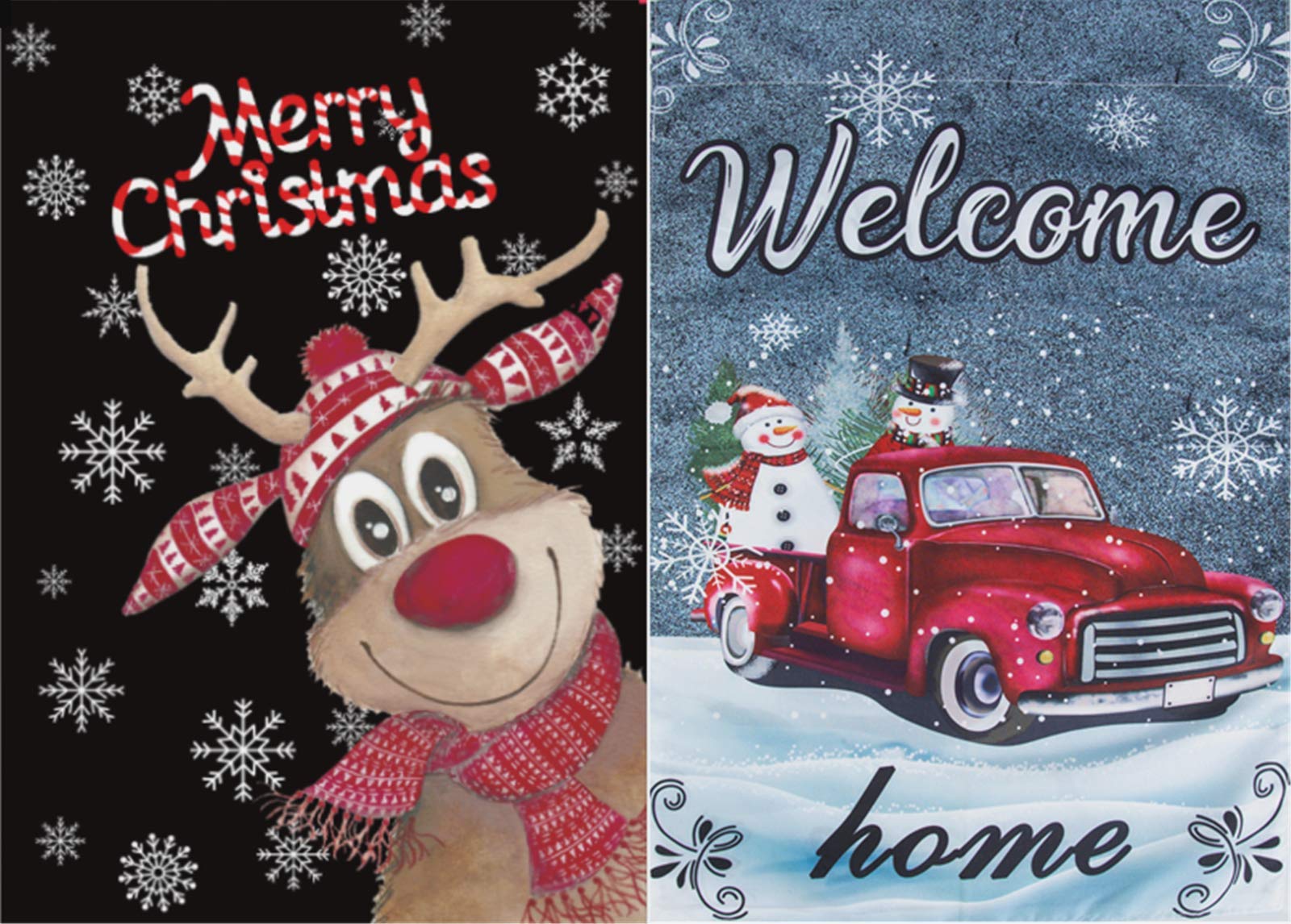2 Pcs Merry Christmas Garden Flag Double Sided Truck Christmas Tree Winter Holiday Yard Decorations Home Seasonal Outdoor Flags 12.5 x18
