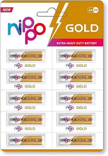 Nippo 3DG Gold AA Battery | 1.5 V | 24 Months Shelf Life | Leakproof | For Toys, Remotes, Clocks, Wireless Mouse – Pack of 10