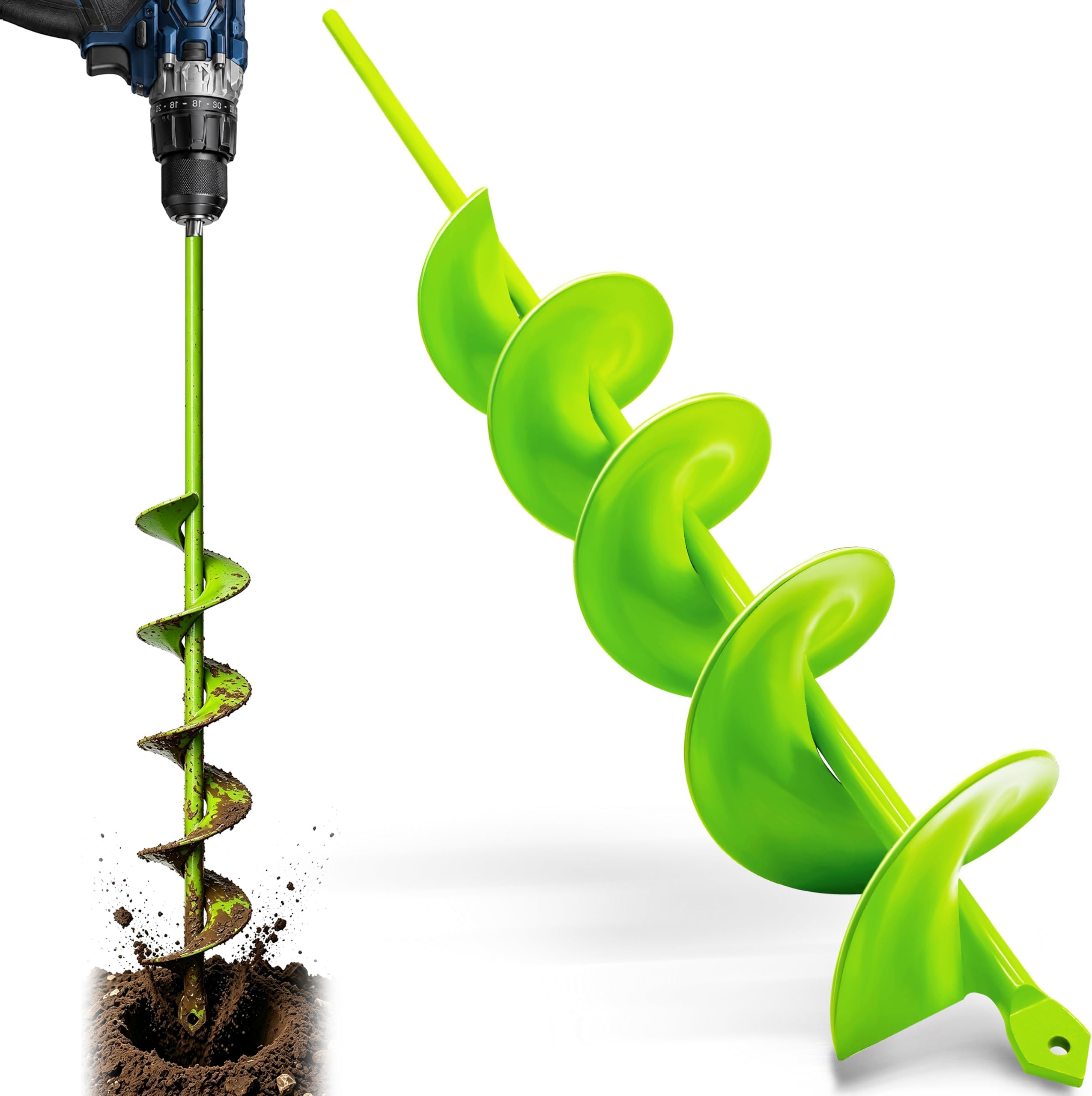 3"x24" Green Extra Long Auger Drill Bit – One-Piece Solid Steel Construction – for Deep Tree Planting & Tall Fence Posts – Heavy Duty Garden Earth Drill