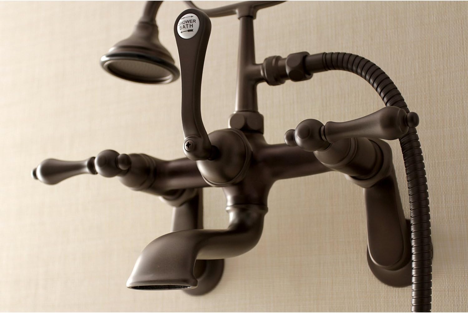 Kingston Brass AE51T5 Aqua Vintage 7-Inch Adjustable Wall Mount Tub Faucet with Hand Shower, Oil Rubbed Bronze
