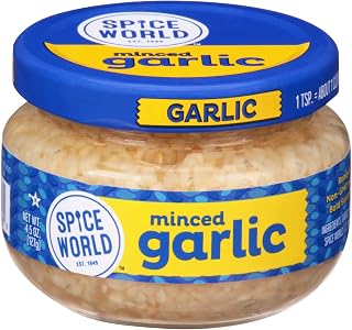 Spice World Minced Garlic 4.5 oz Jar - Fresh California-Grown, Preservative-Free Convenience