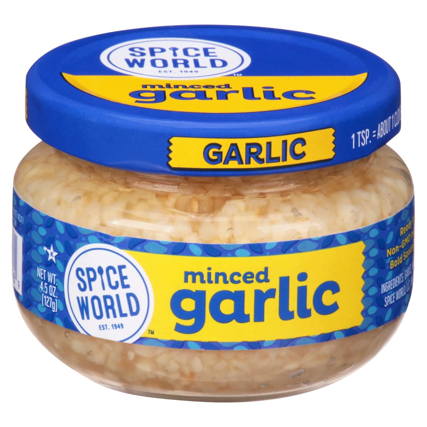 Spice World Minced Garlic 4.5 oz Jar - Fresh California-Grown, Preservative-Free Convenience