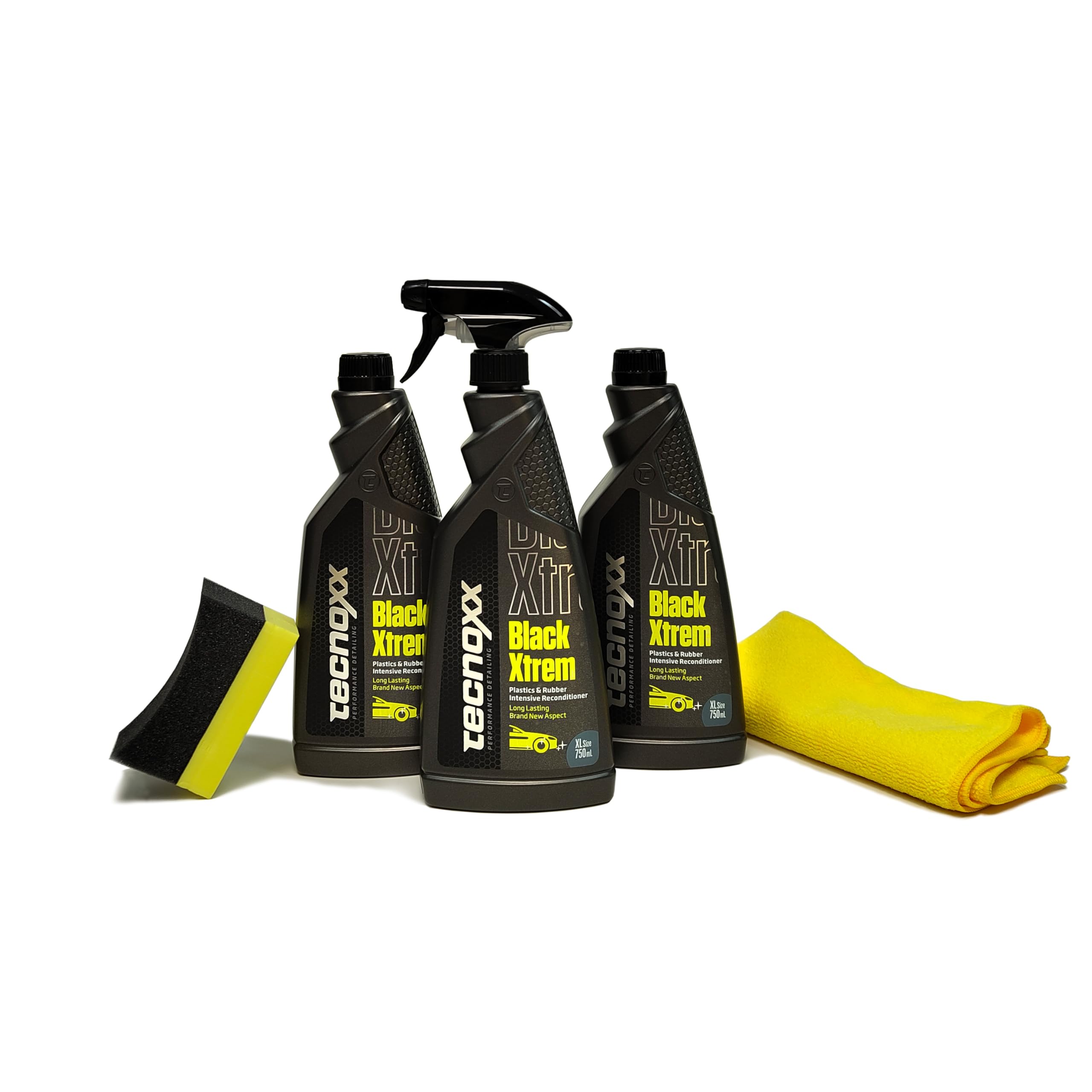 Tecnoxx Black Xtrem Restauratore per Plastica e Gomma Esterna per Auto – Protezione UV, Brillantezza Naturale, Durabilità Estrema, Confezione da 3 unità - Rinnova plastiche Auto
