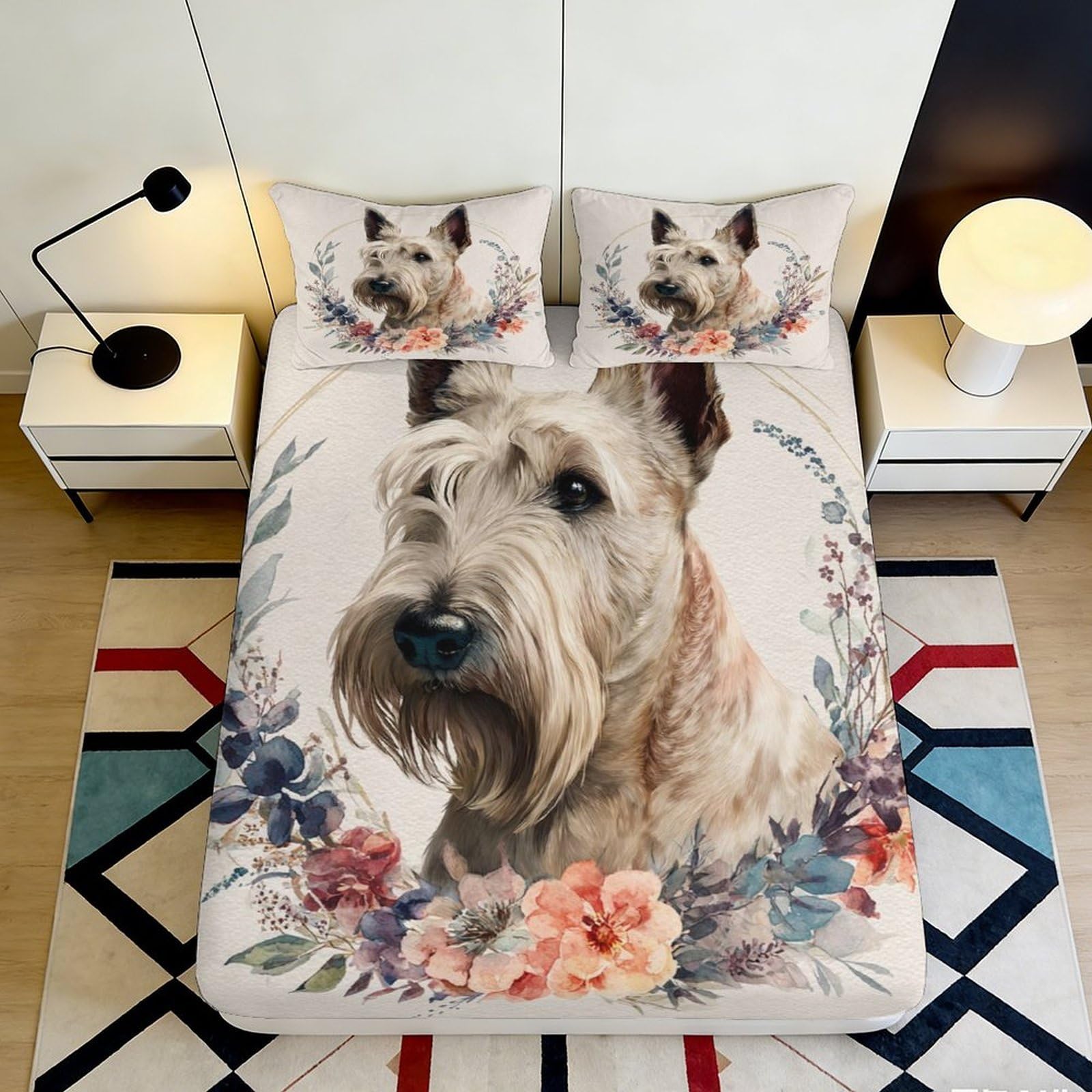 Uxinyoume Style-10 3D Printed Dog Portrait Fitted Sheet Microfiber Soft Floral Bed Sheet For Bedroom Guest Room Mattress Cover Decor 90X200x25cm