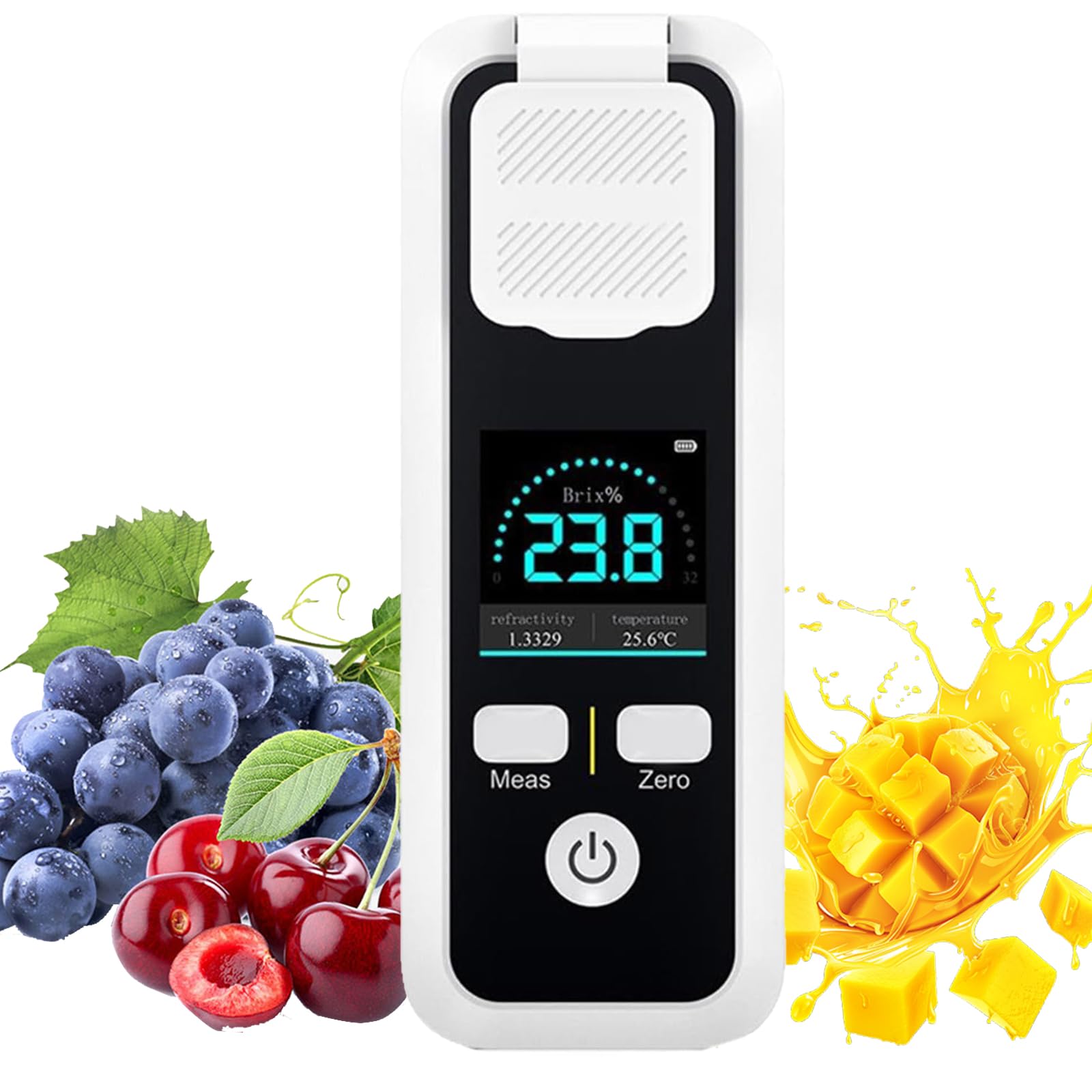 Rifrattometro digitale Brix per misurazione del contenuto di zucchero, precisione 0 ~ 32% ± 0,2%, impermeabile, ricaricabile, misurazione rapida 3s, ideale per test di alimenti e bevande