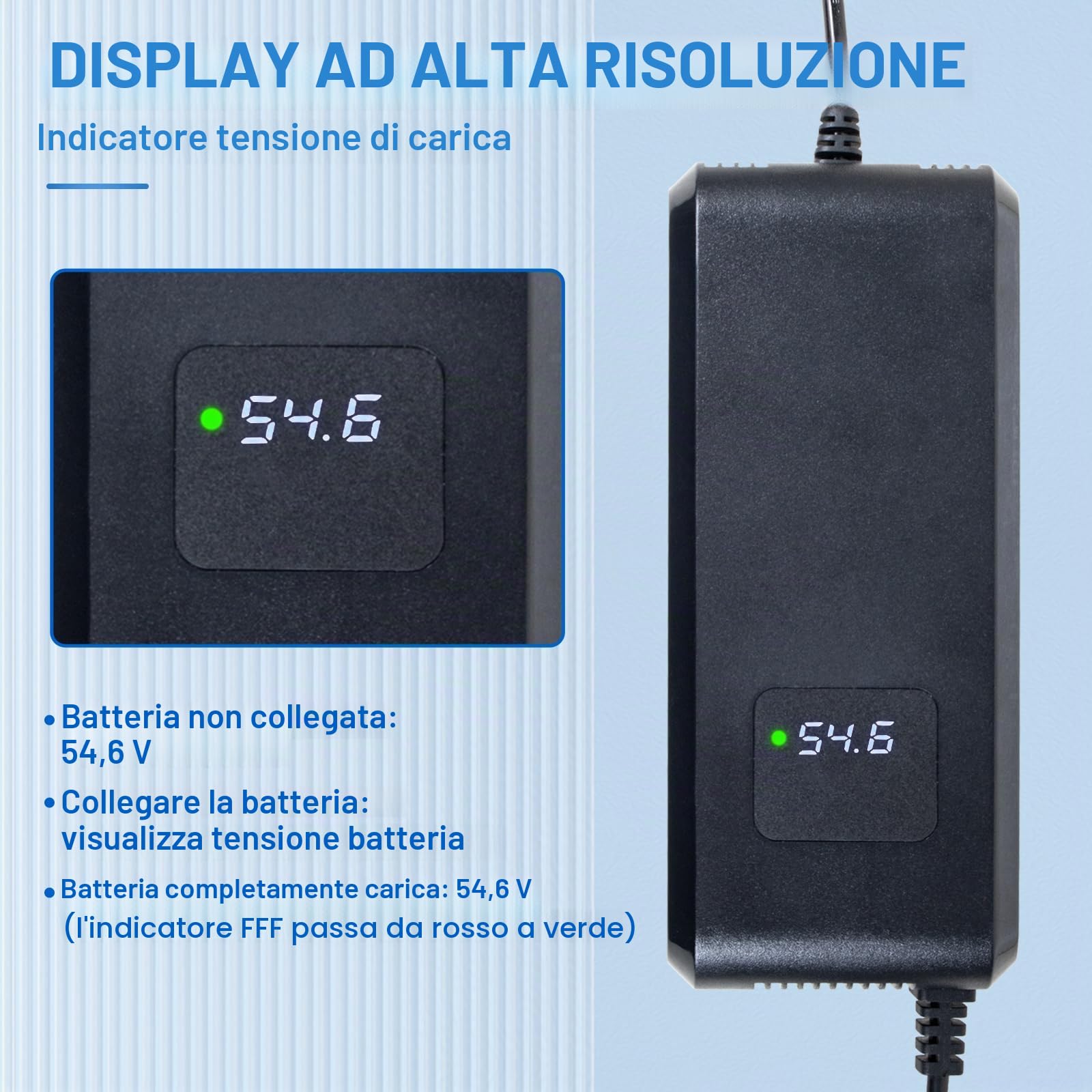 Batteria al litio da 54,6 4 A, per scooter elettrico, 48 V, 13 s, batteria agli ioni di litio, 3 pin, adattatore XLR da 48 V, ventola integrata con display per visualizzare la tensione di carica