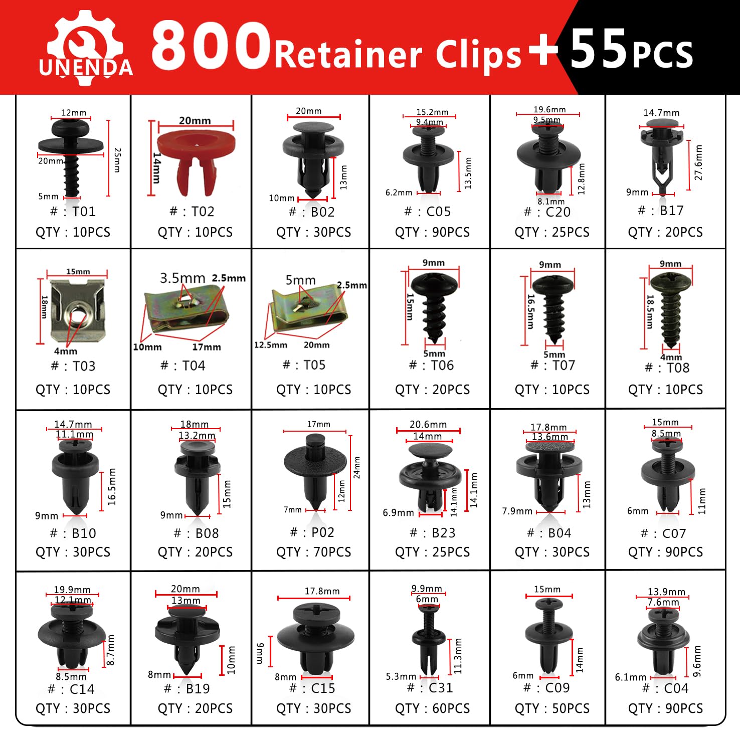 Car Push Retainer Clips 24 Most Popular Sizes Fasteners 855 PCS Automotive Plastic Clips Auto Push Pin Rivets Set with 10 Cable Ties and Fastener Remover for Ford GM Toyota Honda Chrysler Benz Nissan