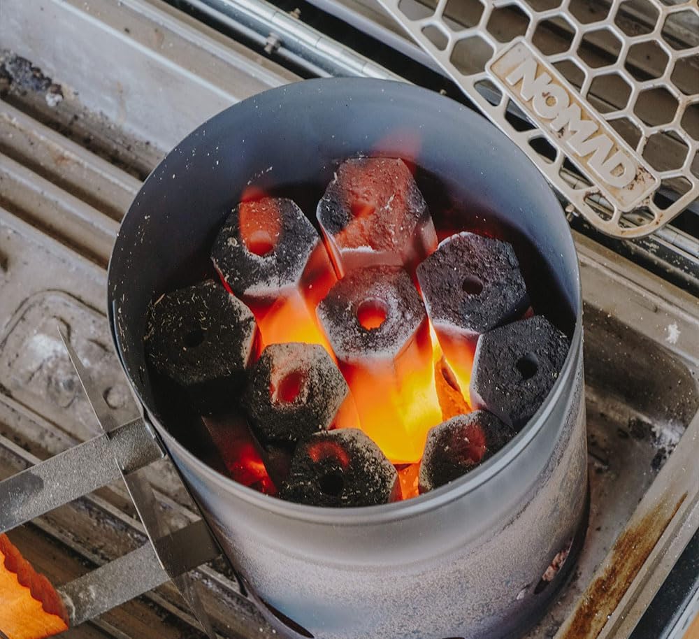 Nomad Fire 100% All-Natural Hardwood Charcoal | 10 LBS | Thai-Style Binchotan | Long Burning (4-6 hrs), High Heat, Low Ash, Low Smoke. Pro Charcoal for Nomad, Kettles, Kamados, Charcoal Smokers