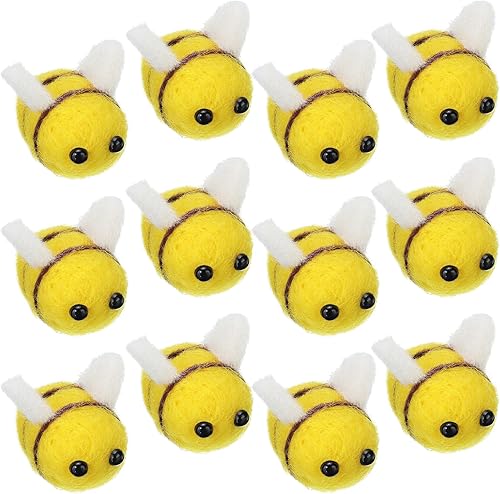 Gejoy 12 piezas de abeja de fieltro de lana para manualidades, decoración de mini abeja, linda para revelación de género, ropa, sombrero, regalo,