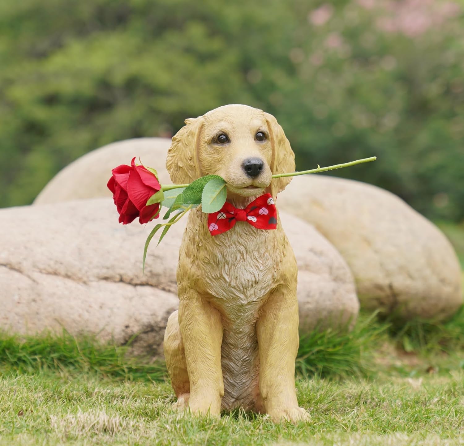 Dog Valentine Day Decorations Outside - Puppy Rose Statues for Garden Decor, Valentine's Day Gifts Garden Statues for Outdoor Patio Balcony Yard, Unique Golden Retriever Gifts for Women 11x5.5x13IN
