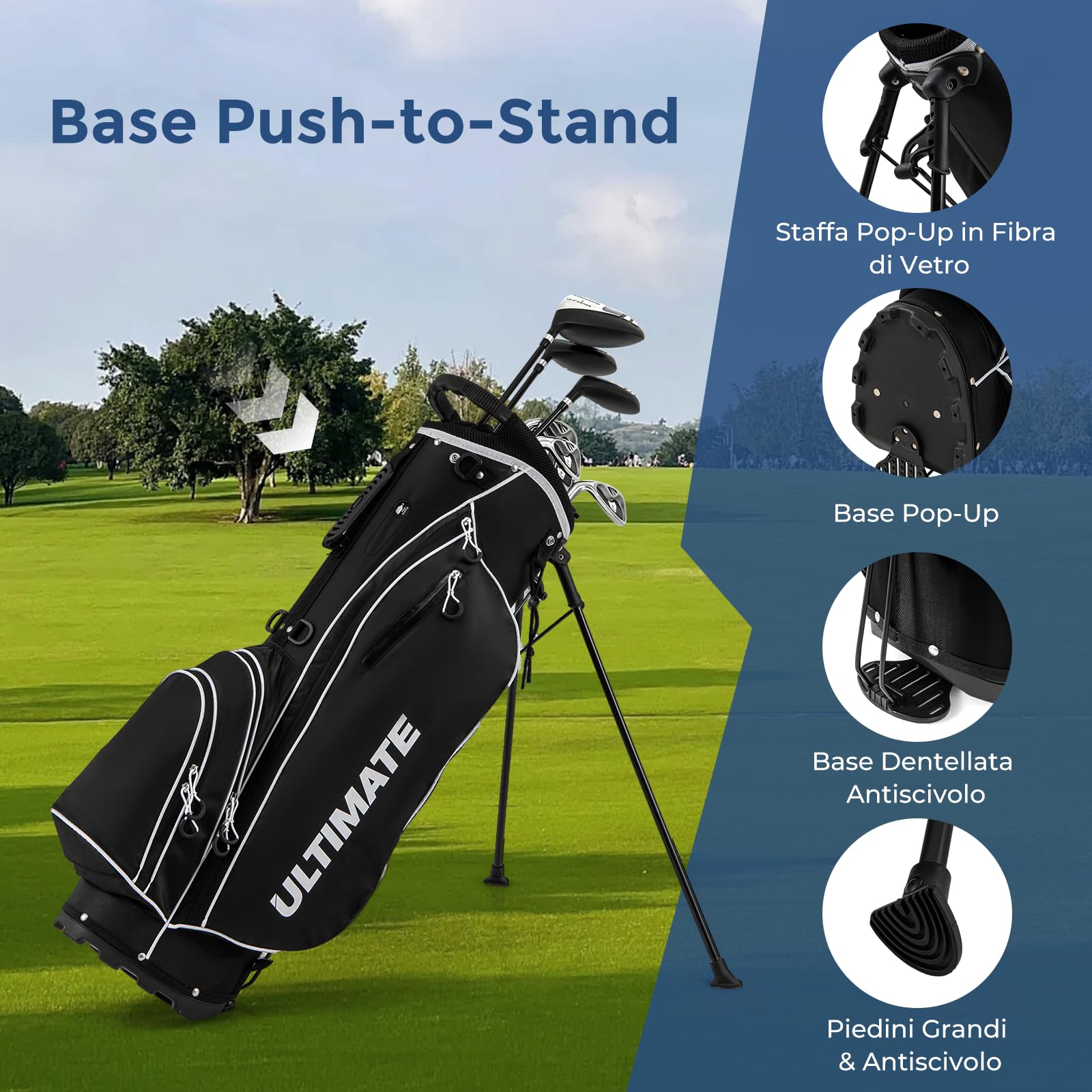 COSTWAY Set Completo di Mazze da Golf per Mancini da Uomo, Borsa Portatile con Supporto e Cappuccio Antipioggia, Include Driver 1 da 460CC, Fairway 3, Ibrido 4, Ferri 6, 7, 8, 9, P e Putter