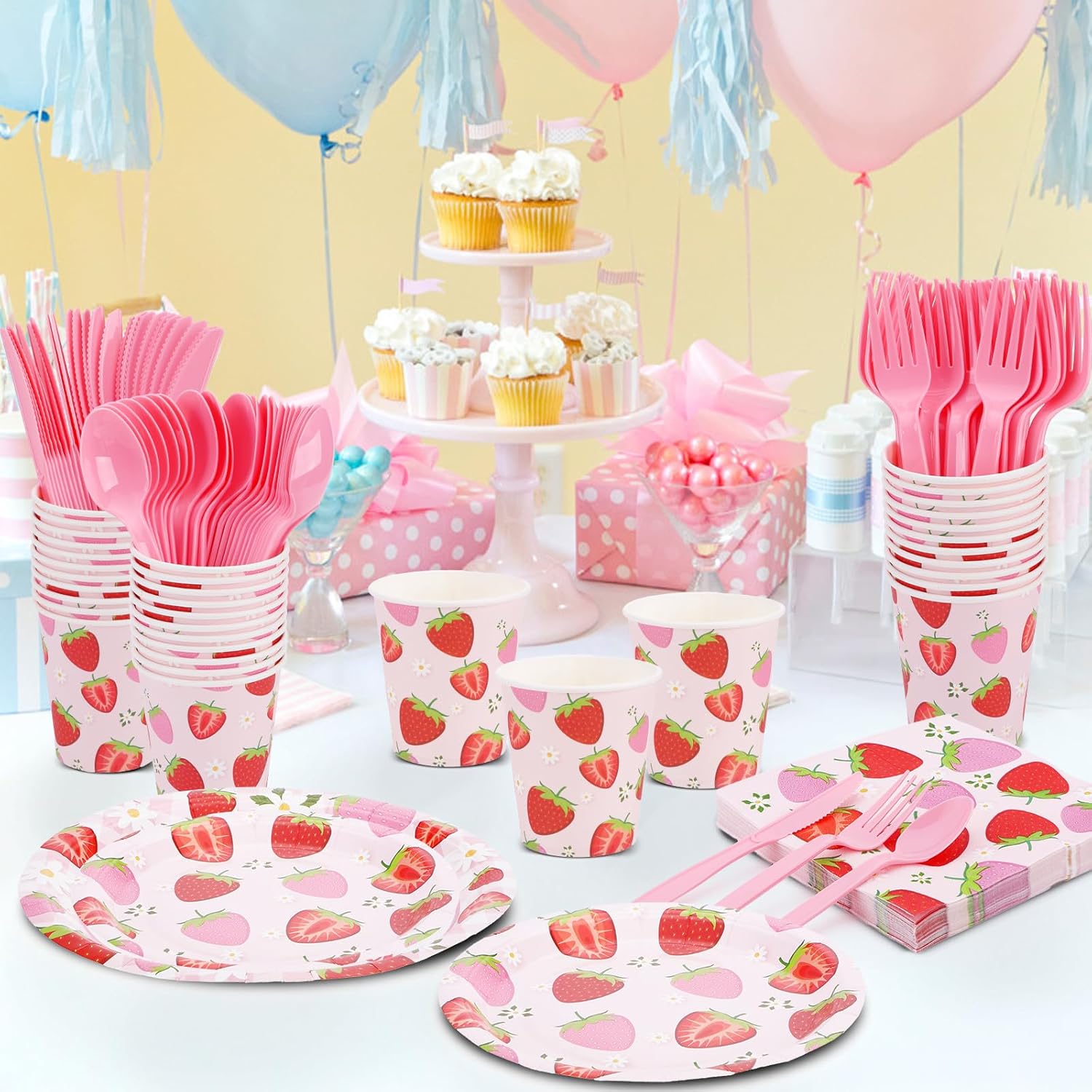 175 Pcs Strawberry Plates and Napkins, Berry First Birthday Decor Strawberry Paper Plates Napkins Cups for Berry First Birthday Party Supplies, Serve 25 Guests - Image 5