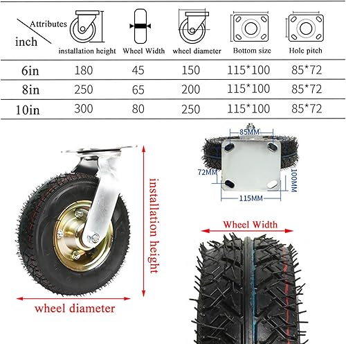 Miniatura 3 de 4 ruedas giratorias de alta resistencia para muebles, neumáticos neumáticos, ruedas de carretilla de goma, ruedas de transporte más gruesas, doble