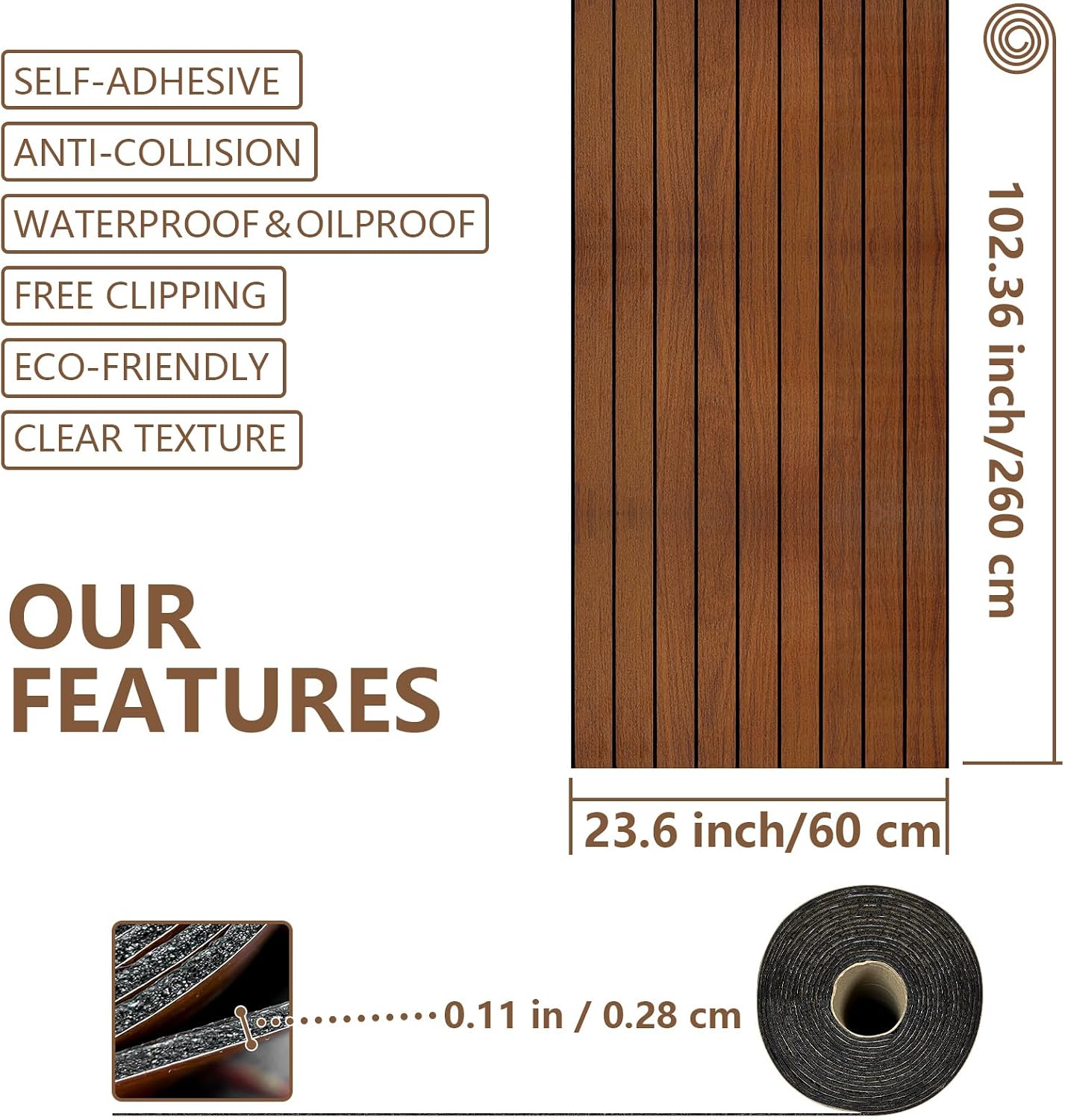 WADILE PVC Wood Grain Panels for Wall, 23.6 in X 8.5 ft Soundproof Peel and Stick Wall Panels, Dark Brown