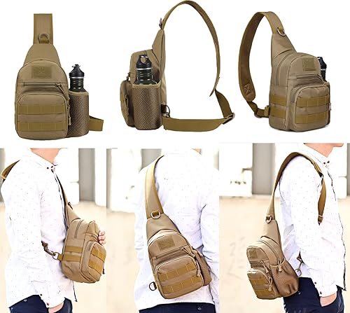 Miniatura 5 de Ait fish Pequeña bolsa táctica cruzada para hombres y mujeres mochila de un hombro para senderismo caminar viajes color marrón Marrón