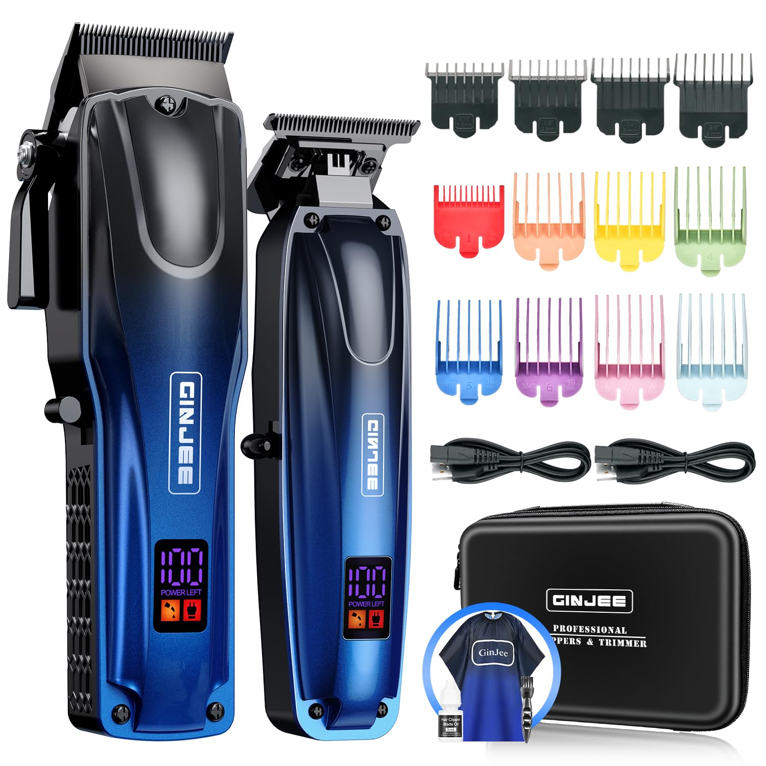 GinJee Professional Hair Clippers for Men Cordless & Corded - Rechargeable Barber Clipper & Trimmer Set with Fade Lever for Home Haircuts, Grooming Kit with Guide Combs, with Travel Case
