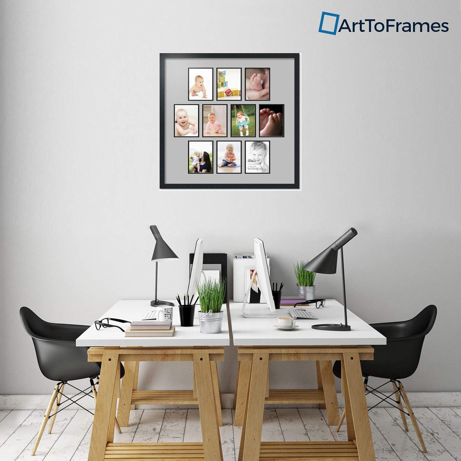 ArtToFrames Collage Photo Frame Double Mat with 10-6x8 Openings with Satin Black Frame and TV Grey mat.
