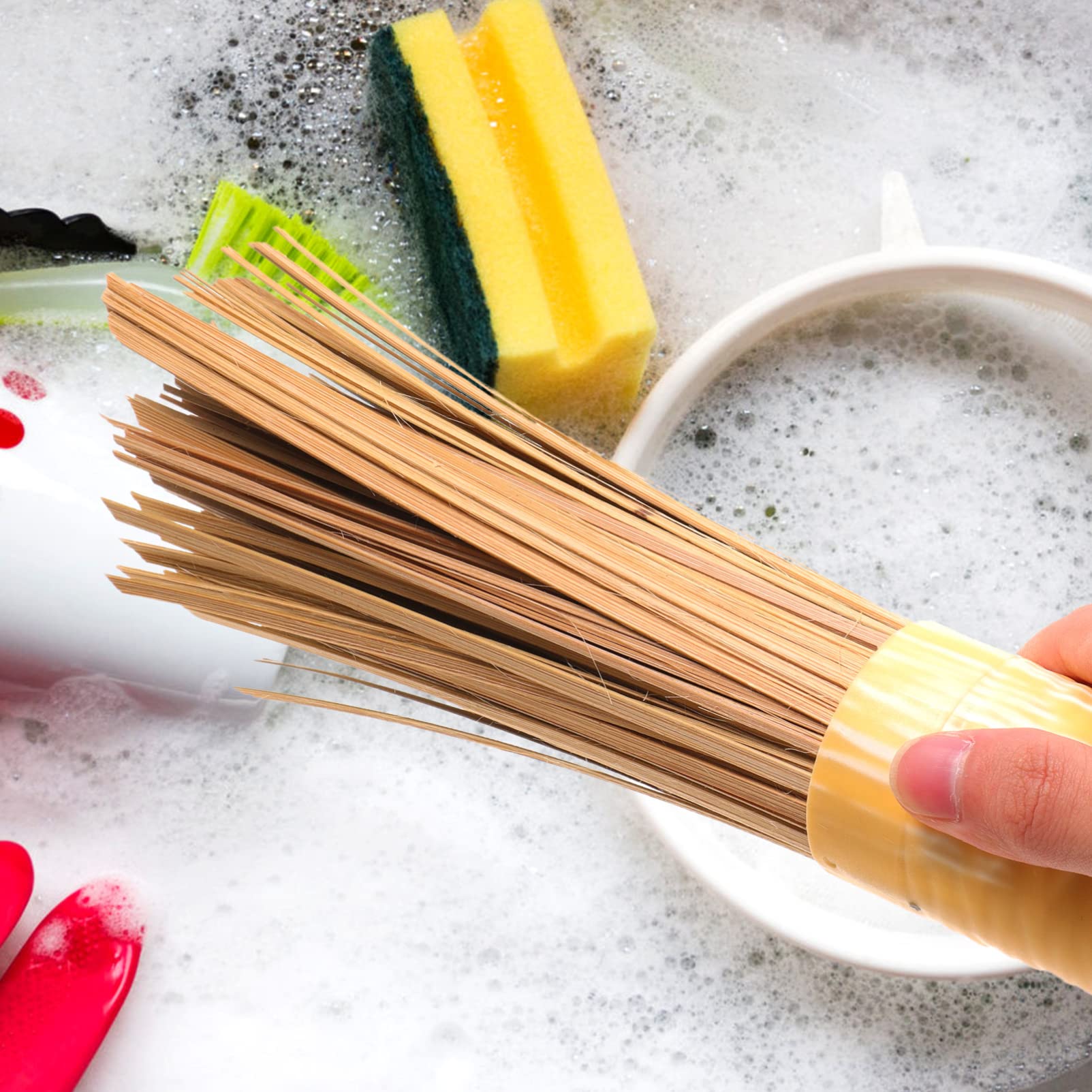 Brosse à Pot 3 Pièces en Bambou pour Nettoyage Multi-Fonction