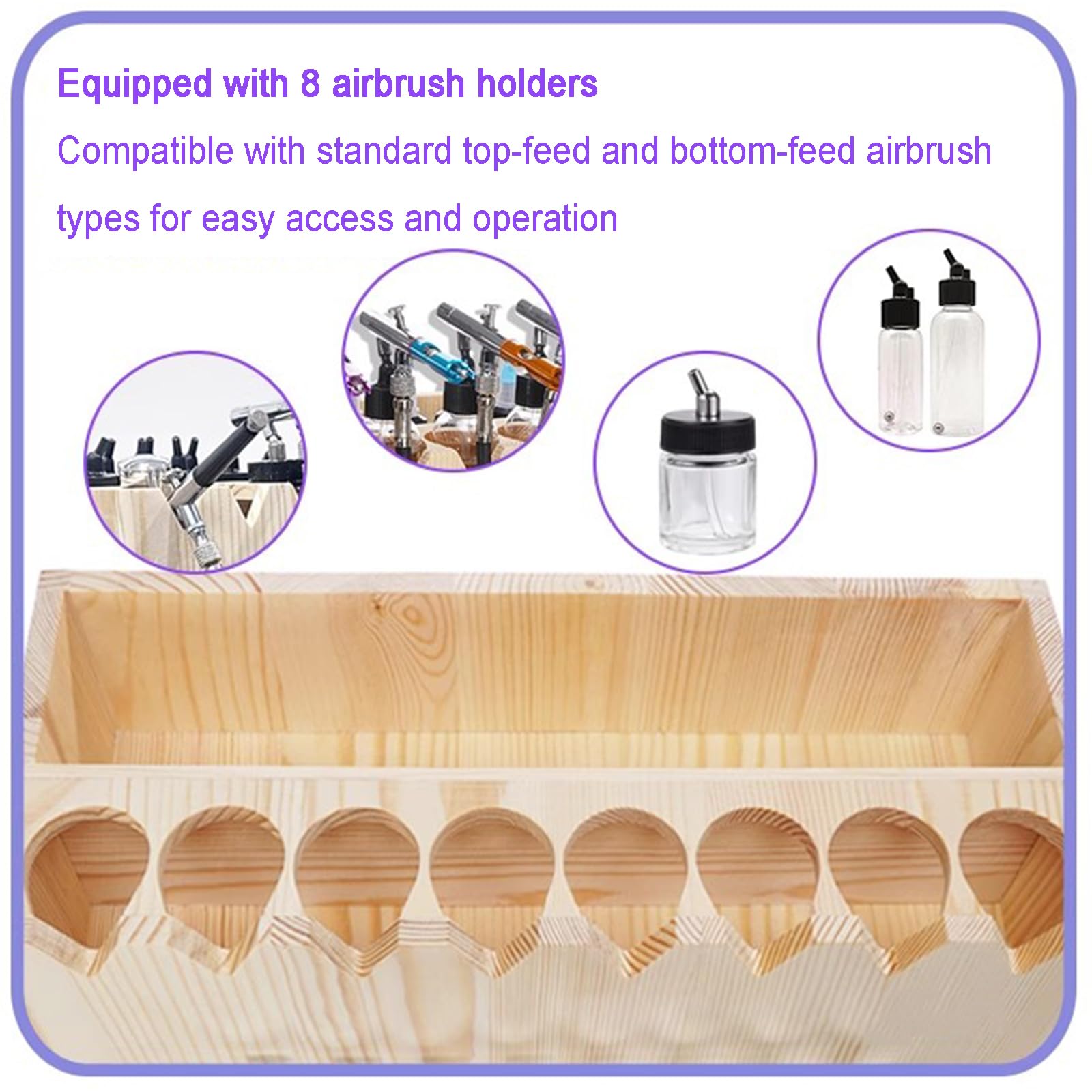 Soporte De Mesa De Madera para Aerógrafo, Divisor De Manguera De 8 Vías, con 2 Cajones, Capacidad para hasta 8 Aerógrafos De Alimentación Lateral/por Gravedad Y De Gatillo