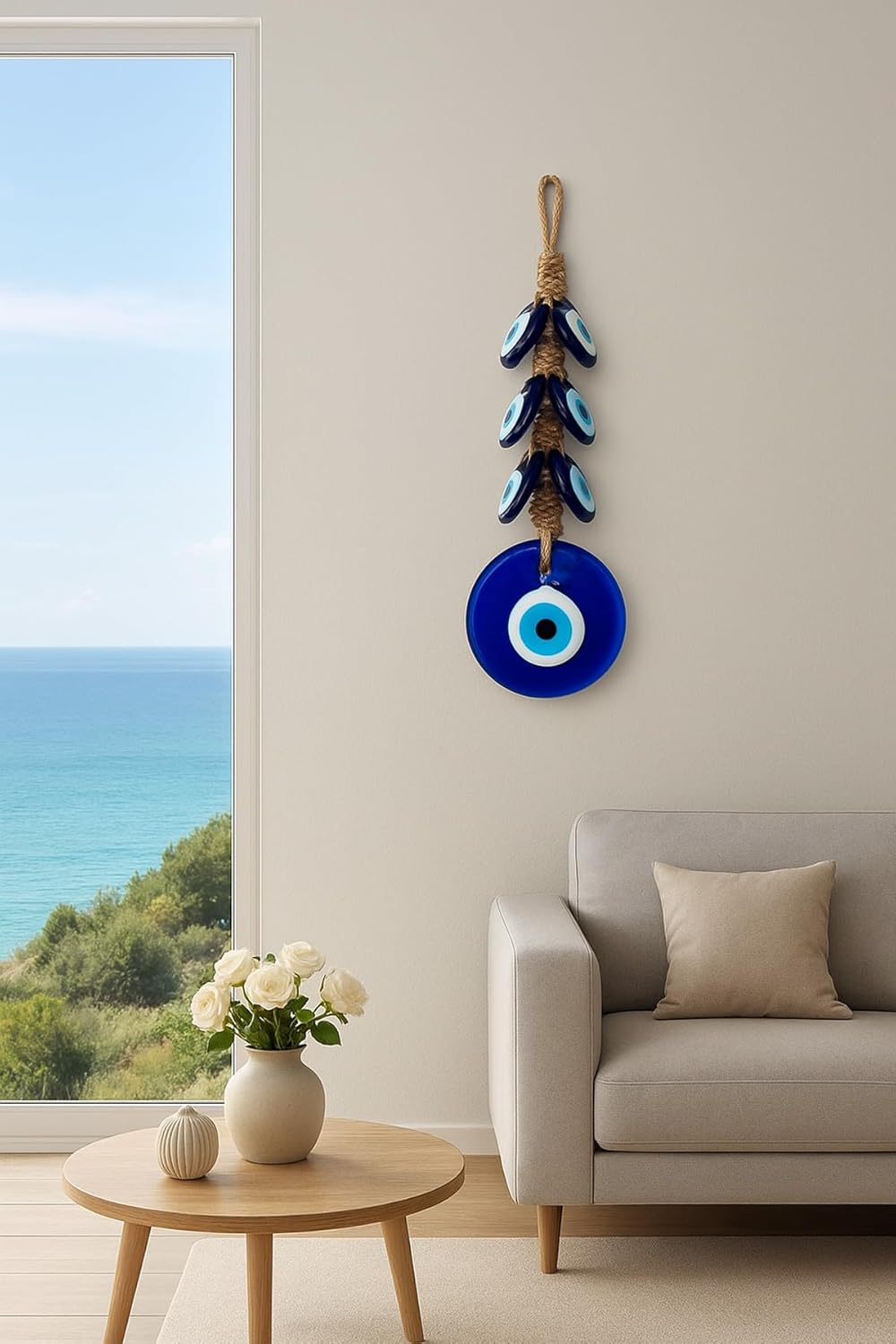 Large Decorative Evil Eye Wall Protection - Traditional Turkish Nazar Boncugu - Handcrafted Glass Wall Hanging for Home and Office