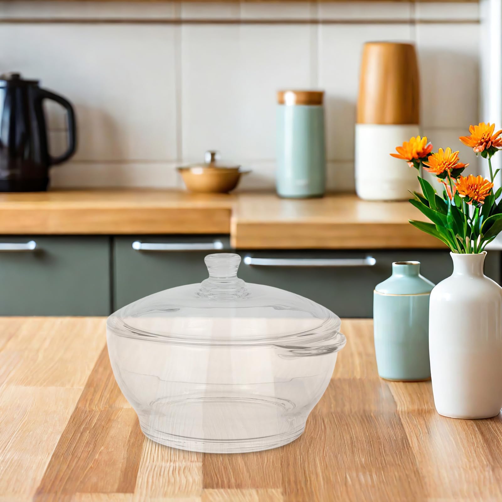 ABOOFAN Hitzebeständiger Kochtopf aus Glas 1,5l mit Deckel und Doppelgriff Ergonomisches Design Multifunktionaler Schmortopf für Hausherd und Babyernährung