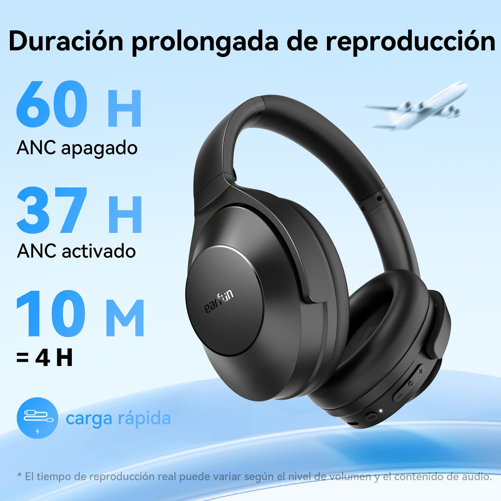 EarFun Wave Life Auriculares Inalambricos Diadema con Cancelación Híbrida de Ruido, Bluetooth 5.4, 4 Micrófonos con IA, Graves Profundos, 60 h de Reproducción, EQ Personalizable y Conexión Multipunto