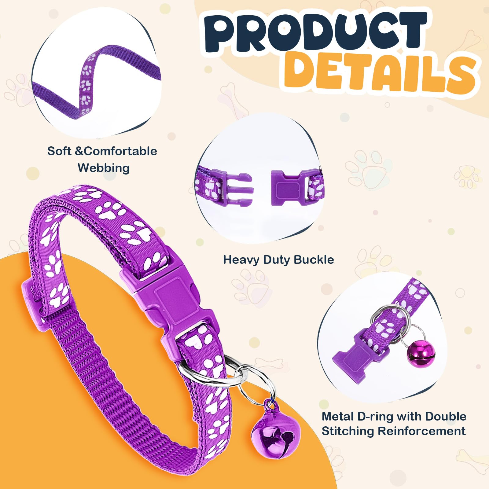 36PCS Quick Release Buckle Adjustable Puppy Paw Print Collar and Leash Set, Dog Collar and Leash Set, Soft Nylon Material, Suitable for Small Dogs, Cars and Pets