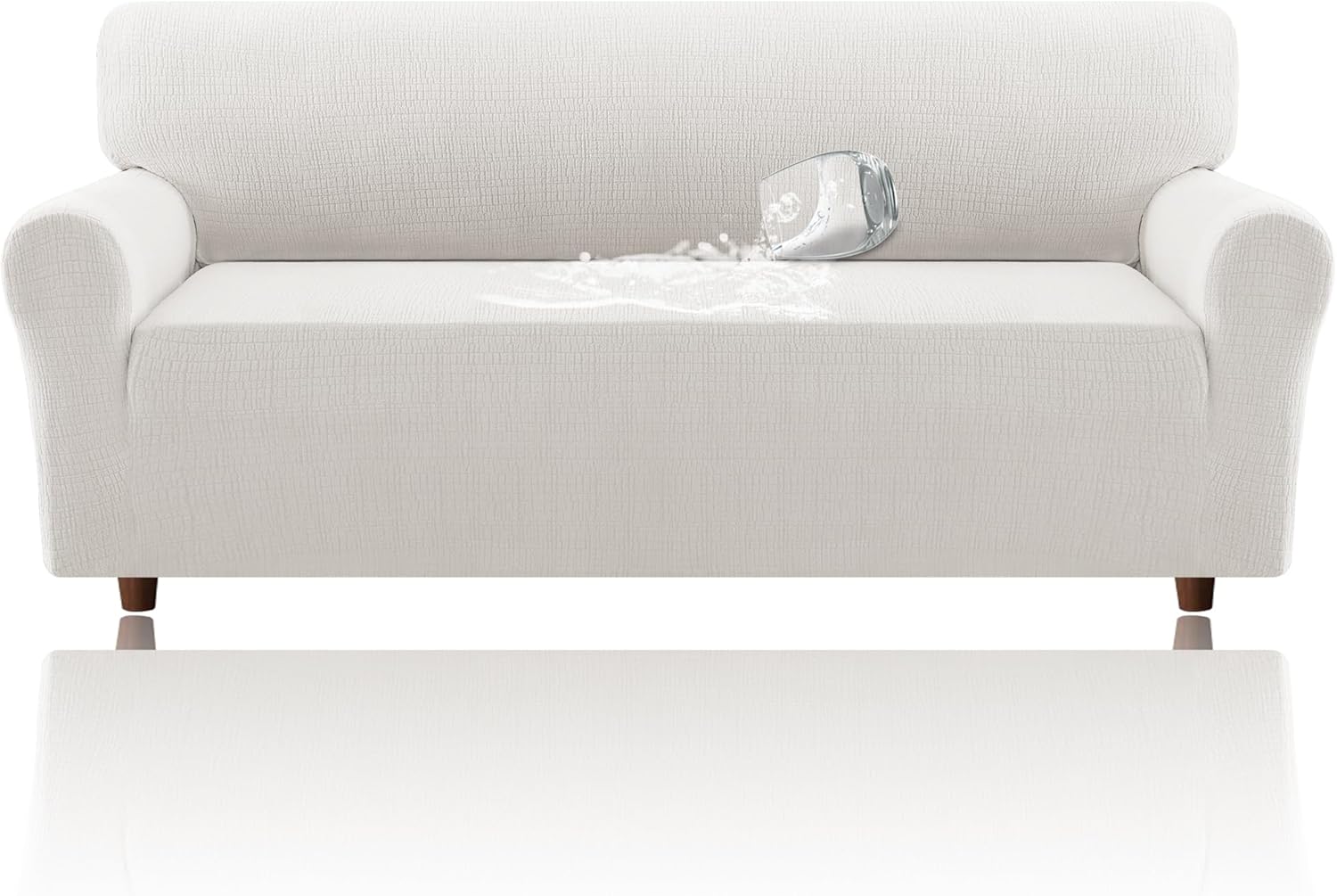 H.VERSAILTEX Jacquard Sofa Slipcover with Waterproof Seat Furniture Protector 1 Piece Stretch Sofa Covers with Elastic Bottom for Kids, Pets, Dog(Sofa L, Pale Oak) L-Sofa Pale Oak