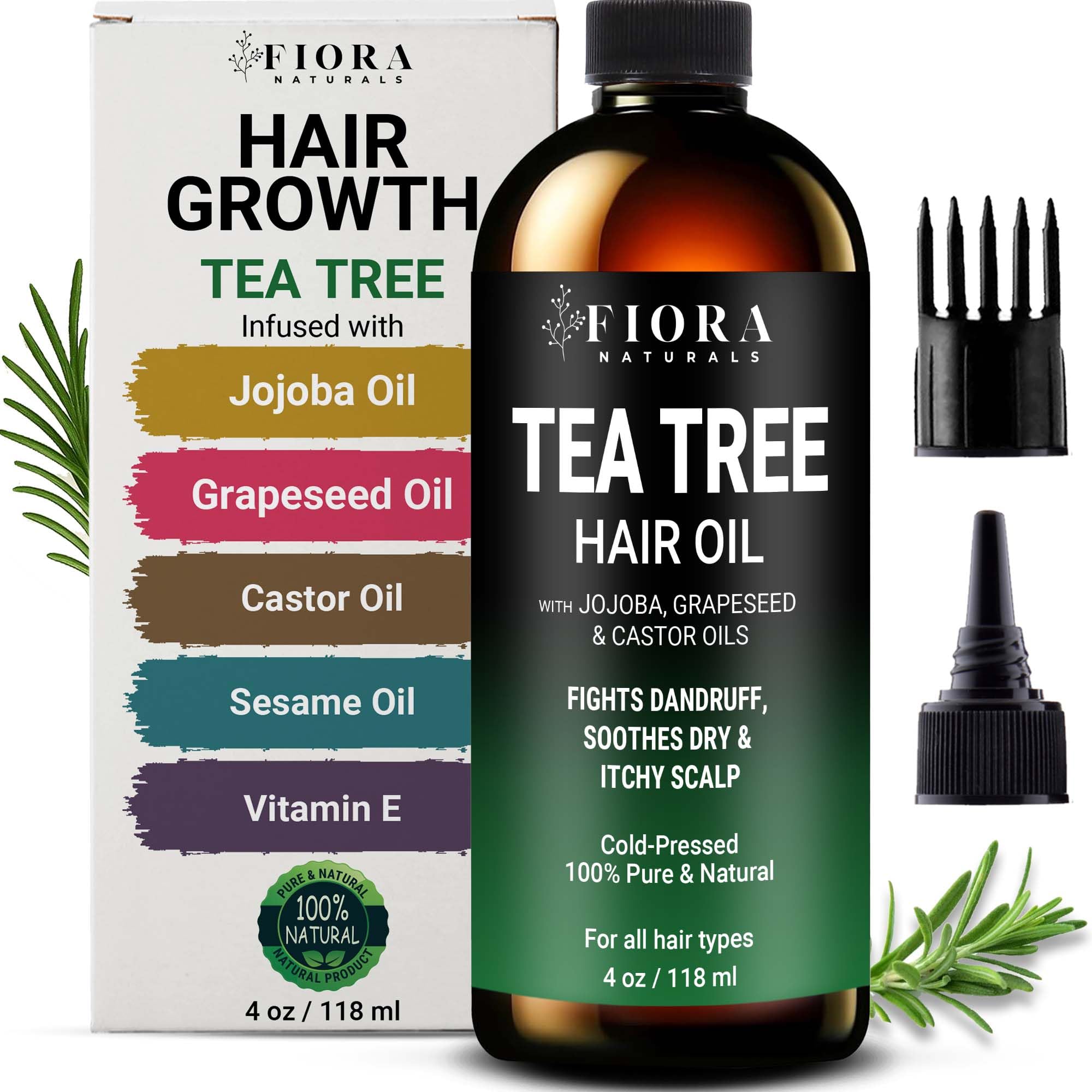 Fiora Naturals Tea Tree Scalp Oil for Hair Growth &amp; Itchy Scalp, 4 Fl Oz