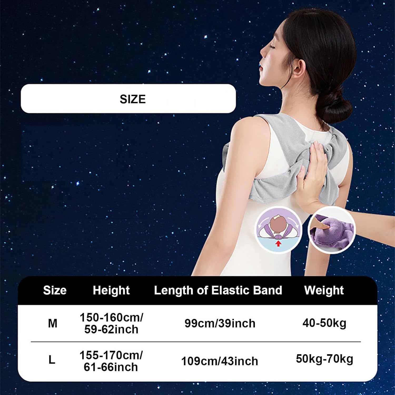 Posture Corrector for Sleeping – Upper Back and Shoulder Alignment Brace with Soft Support Pad, Comfortable Nighttime Clavicle & Posture Training Strap for Men and Women (Medium-black)