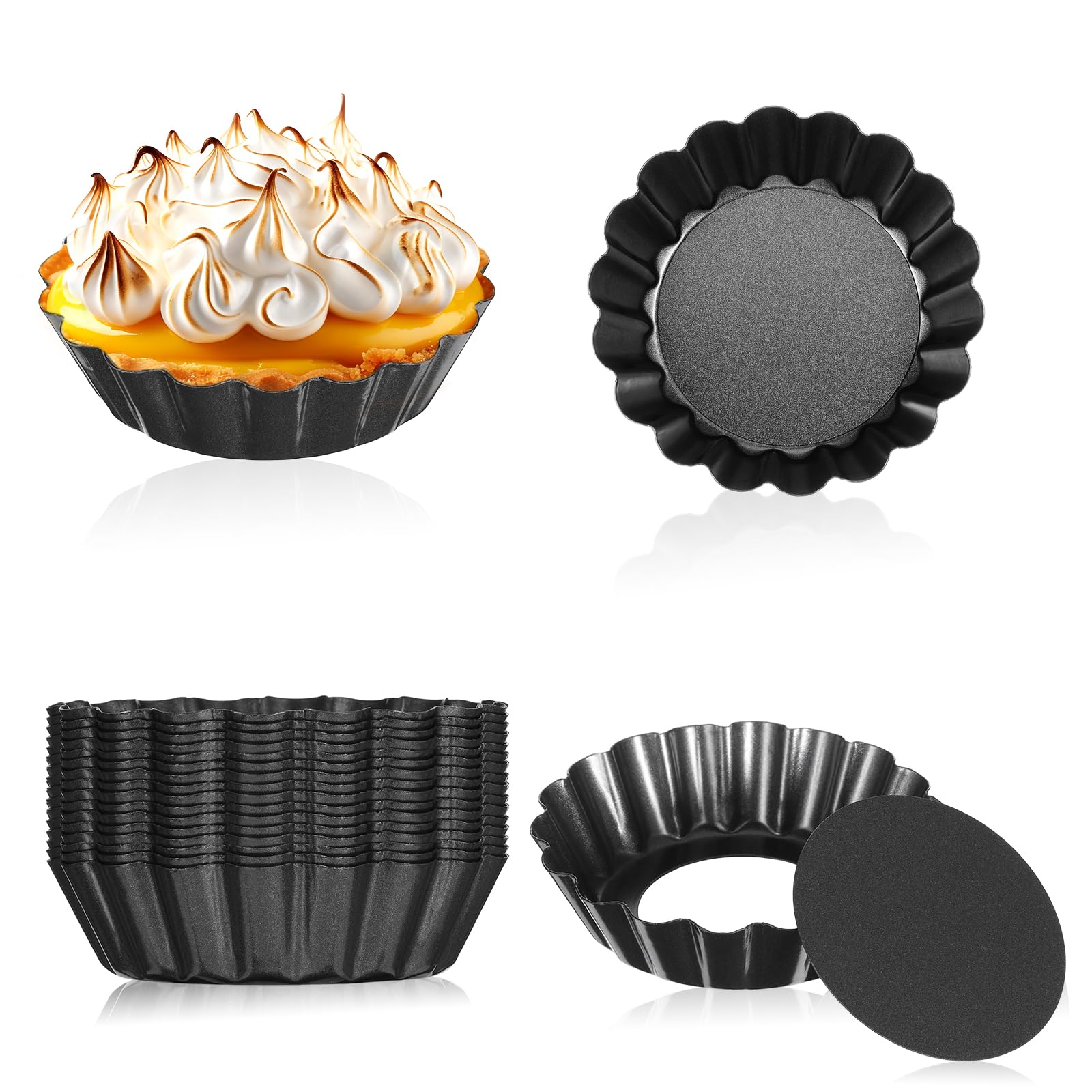 Paquete de 20 mini moldes para tartas, parte inferior extraíble, de 3 pulgadas, redondos, estriados, antiadherentes, para tartaletas, postres