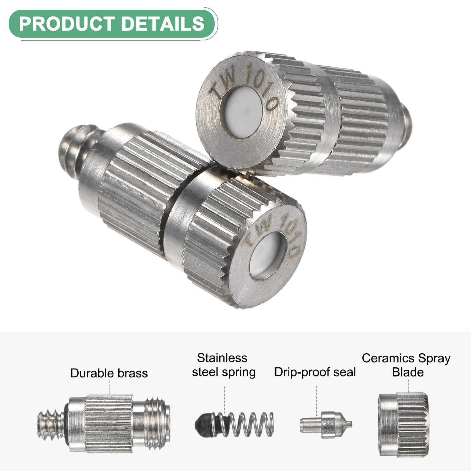 10er-Pack Messing-Sprühdüsen, 0,1 mm Öffnungsdurchmesser. Sprühdüsen aus Messing, Hochdruck-Sprühdüsenkopf für Außenkühlsysteme/Gewächshäuser/Landschaftsbau [3/16" Gewinde]