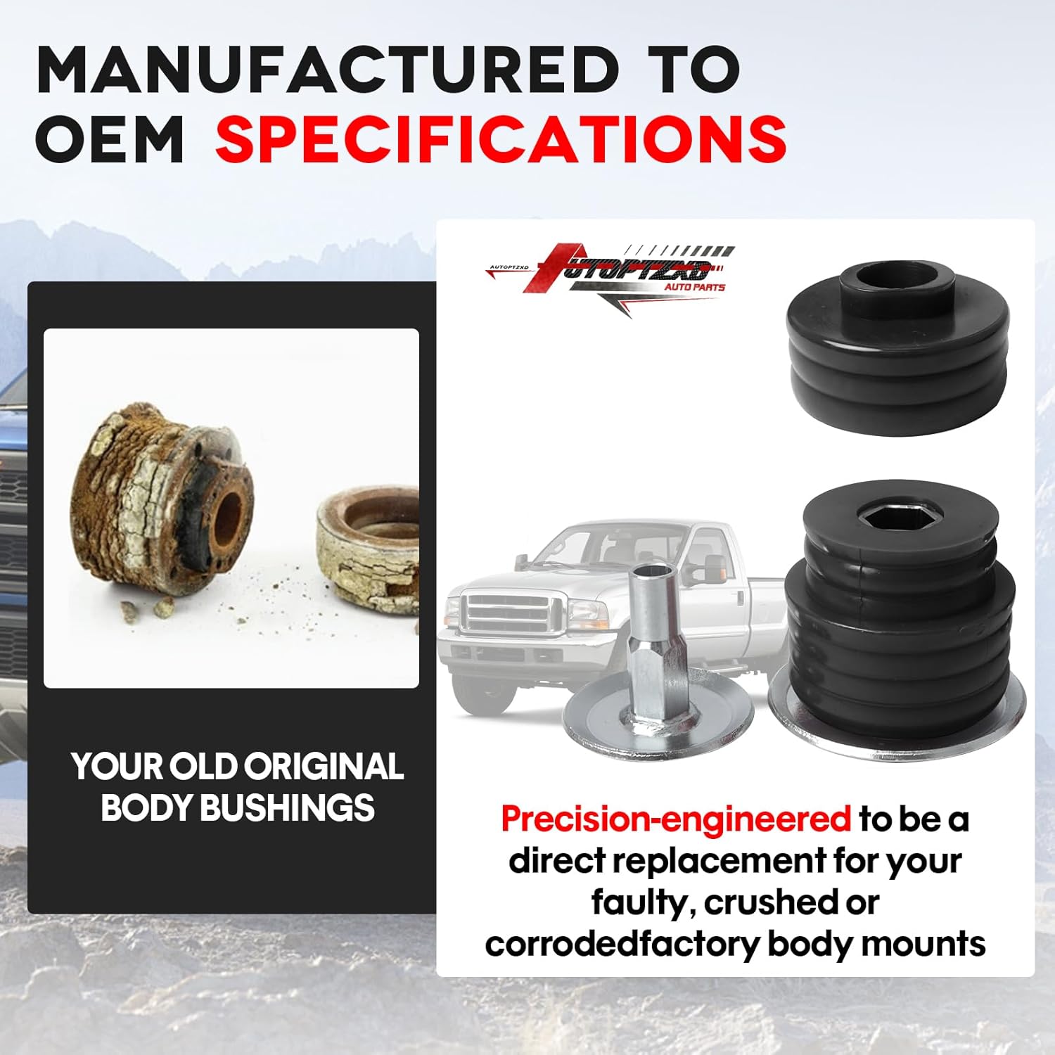 KF04058BK Body Mount Bushing Kit for Ford F250 F350 Super Duty 1999-2007 2WD 4WD Polyurethane Body Cab Mounts & Steel Sleeves & Hardware - Black