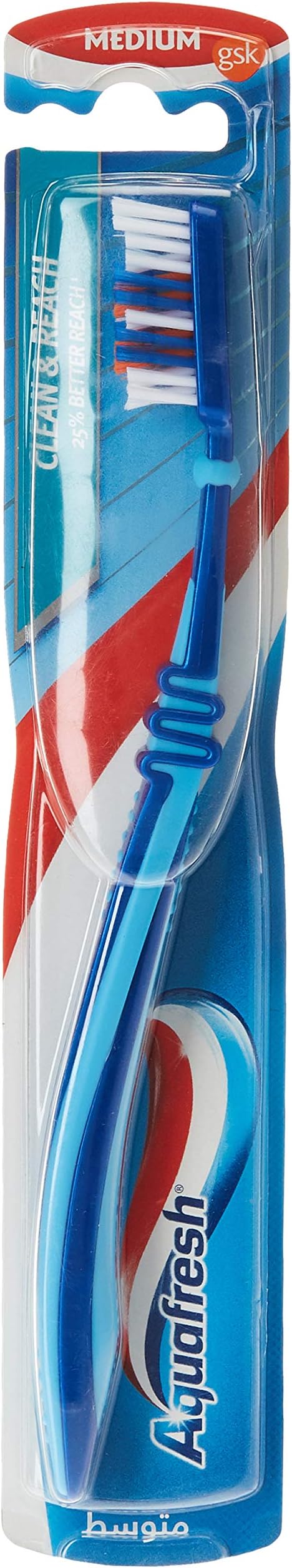 AquafreshAdult ToothbrUSh, Clean & Reach Manual BrUSh With Medium Bristles, Multi-Colour