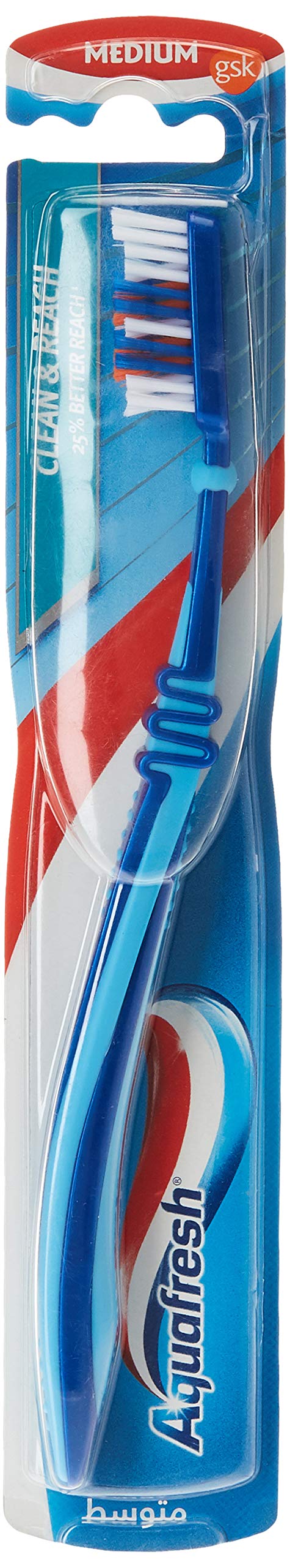 AquafreshAdult ToothbrUSh, Clean & Reach Manual BrUSh With Medium Bristles, Multi-Colour