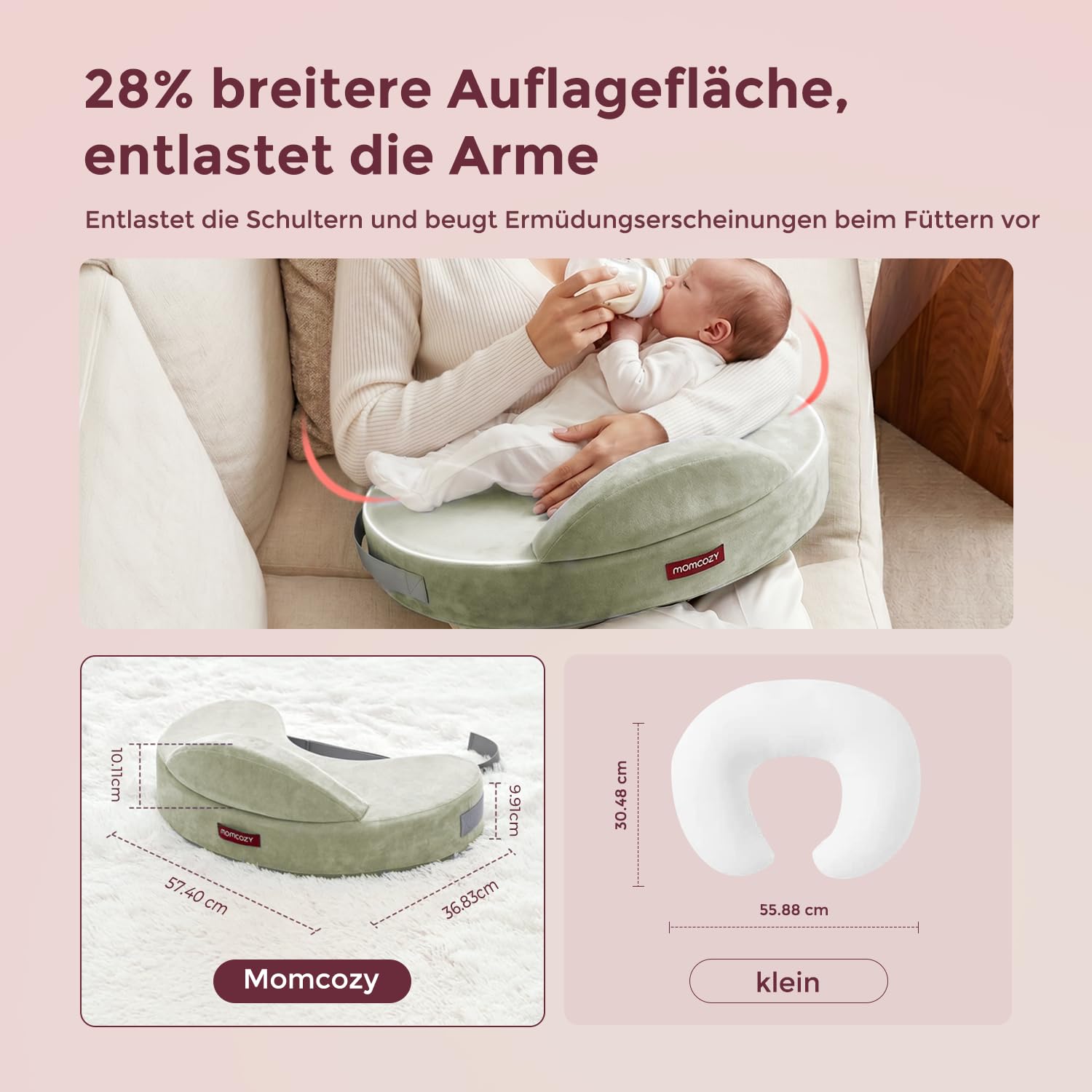 Momcozy Stillkissen mit Sicherheitsstütze – Fester und federnder Memory-Schaum – Stabile, ergonomische Unterstützung und Komfort – Breiteres Stillkissen, Verstellbarer, Abnehmbarer Bezug，Grün