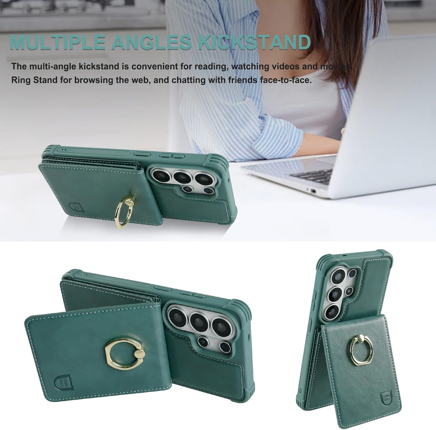VANAVAGY Wallet Case for Galaxy S26 Ultra with RFID Blocking Card Holder, PU Leather Magnetic Clasp Case with Ring Kickstand for Women Men, Shockproof Phone Cover for s26ultra 6.9inch, Forest Green