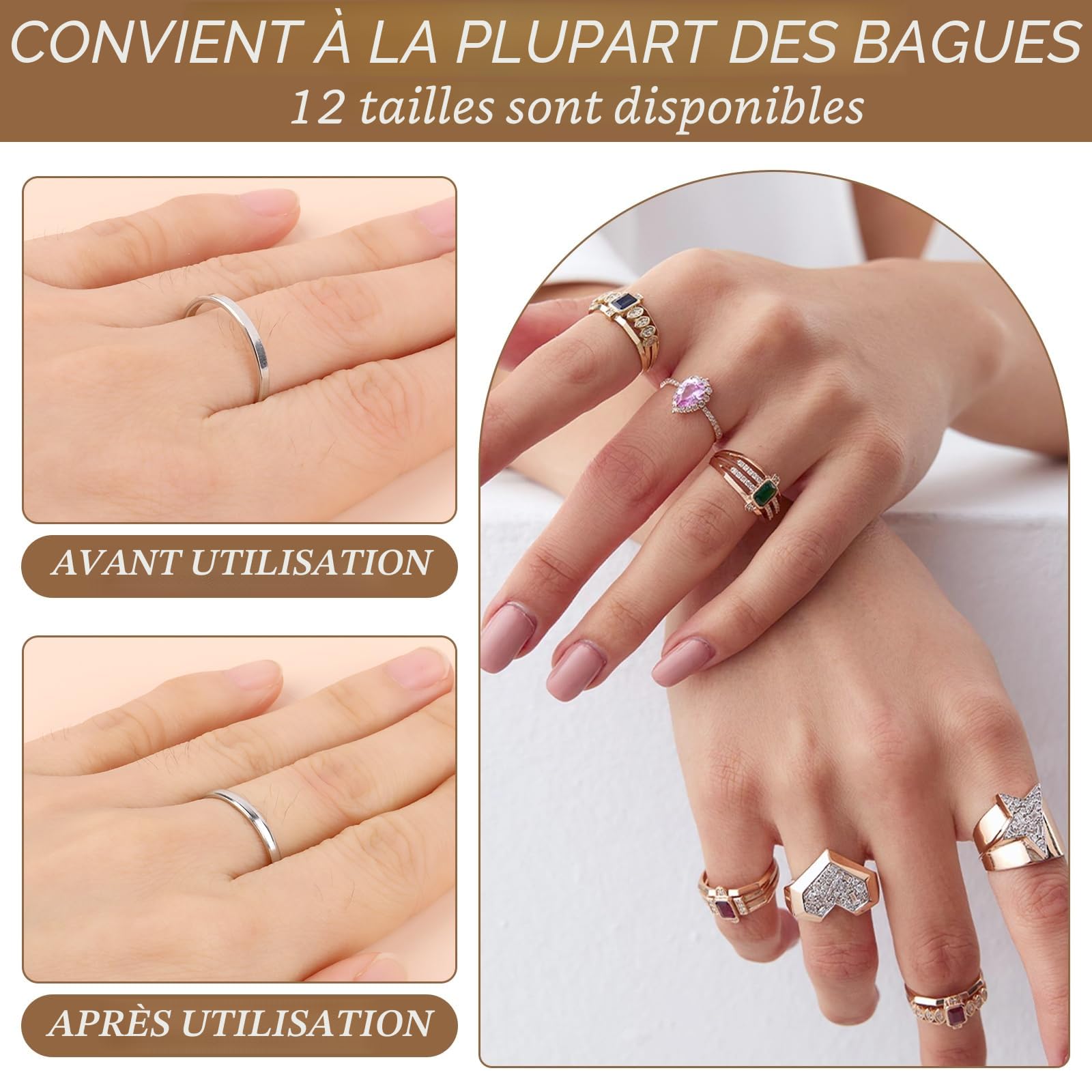 20 pièces Ajusteur de Taille de Bague Invisible pour Bagues Desserrées, Ajusteurs D'anneaux en Spirale, Tailles Adaptateur Bague Trop Grande