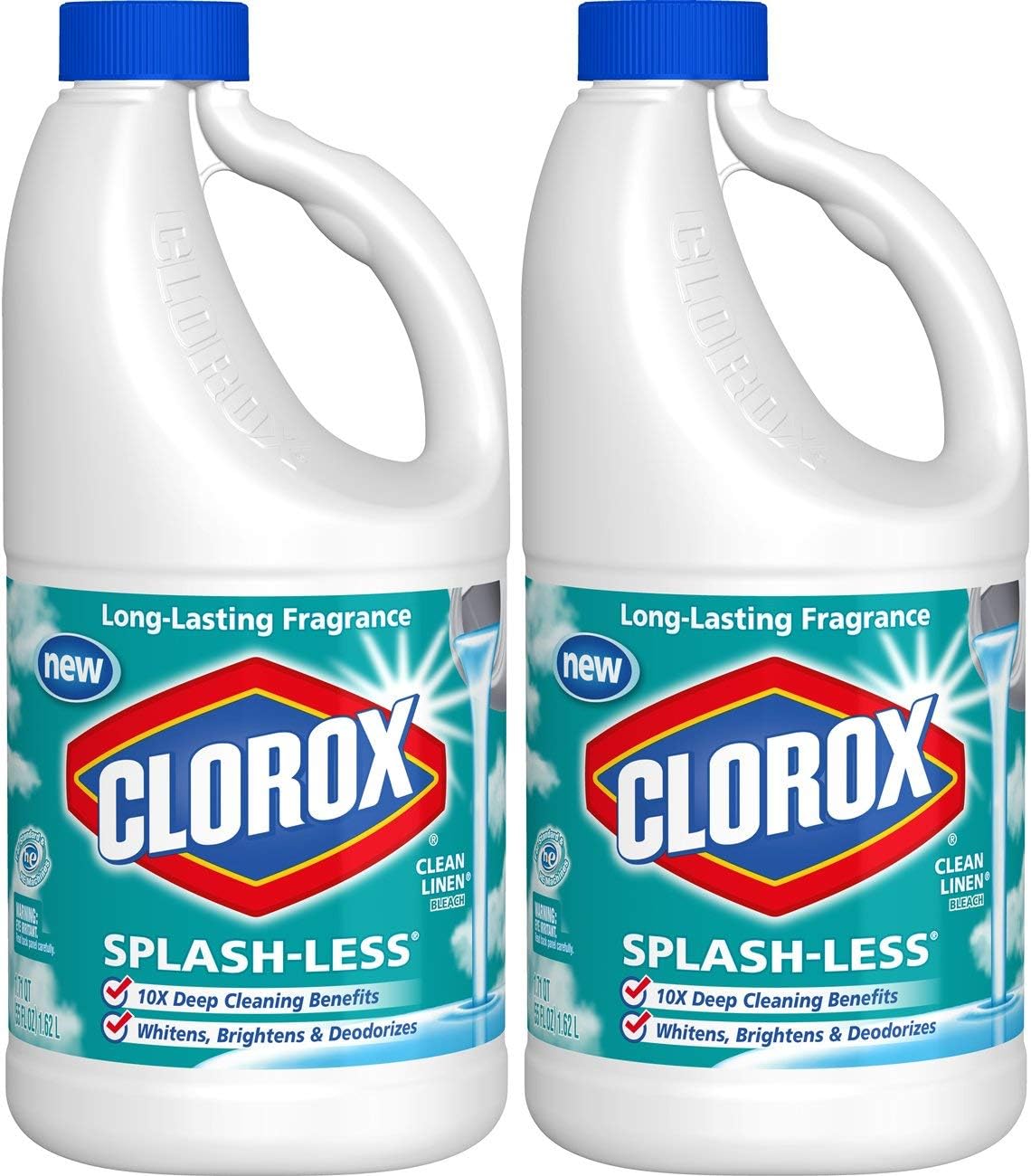 Splash-Less Bleach, Clean Linen Scent, 55 Ounces, 2 Pack (110 Ounces Total), Real Bleach Made Simple™