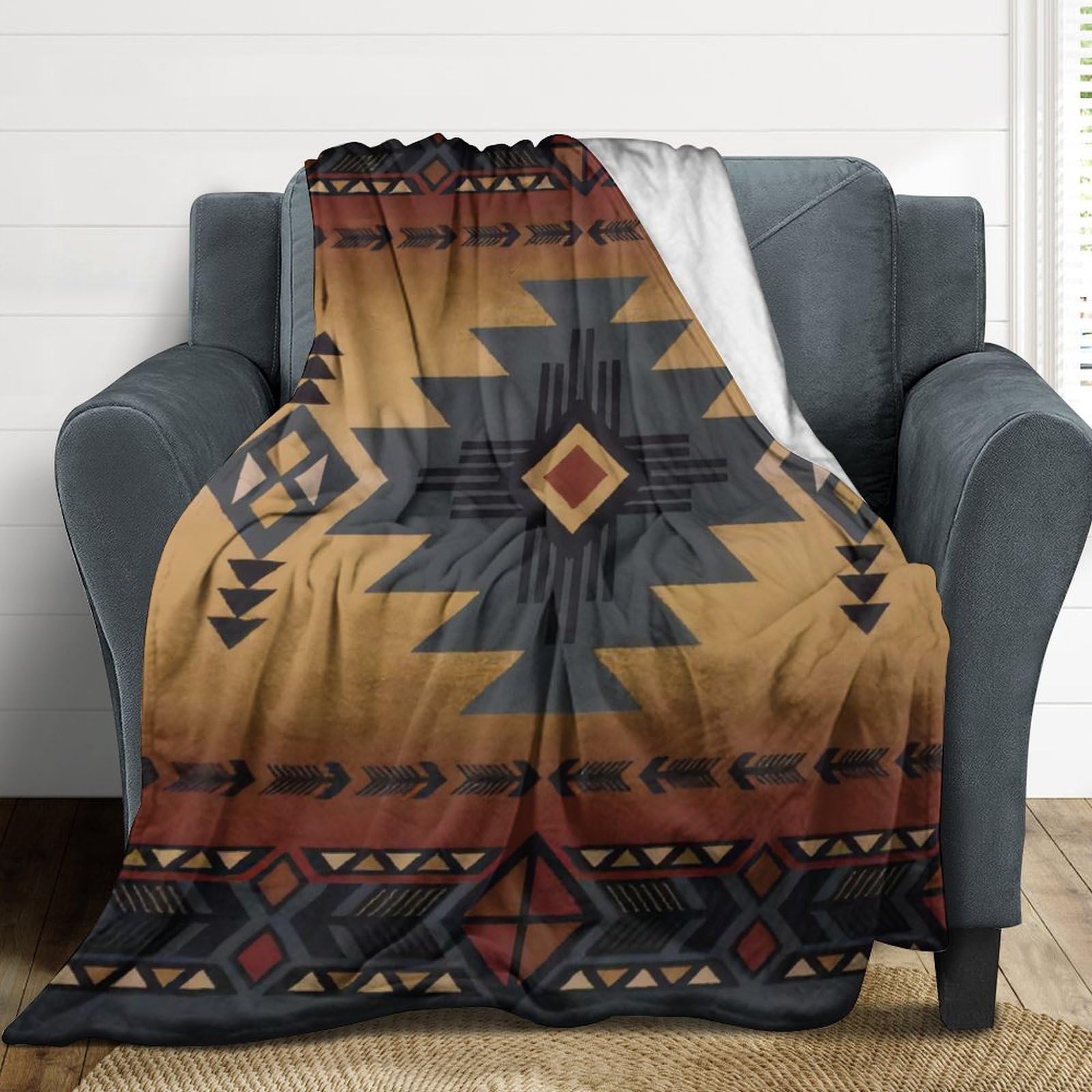 Vintage Native American Indian Aztec Navajo Pattern Blanket Soft and Warm Throw Digitally Printed Super Soft Micro Plush Blanket for Sofa Bed Living