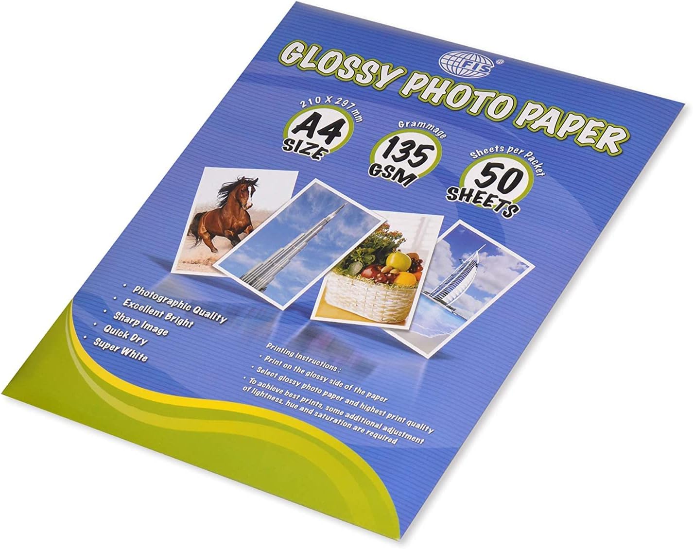 FIS Glossy Photo Paper - 210x207mm, A4, 135gsm - 50 Sheets