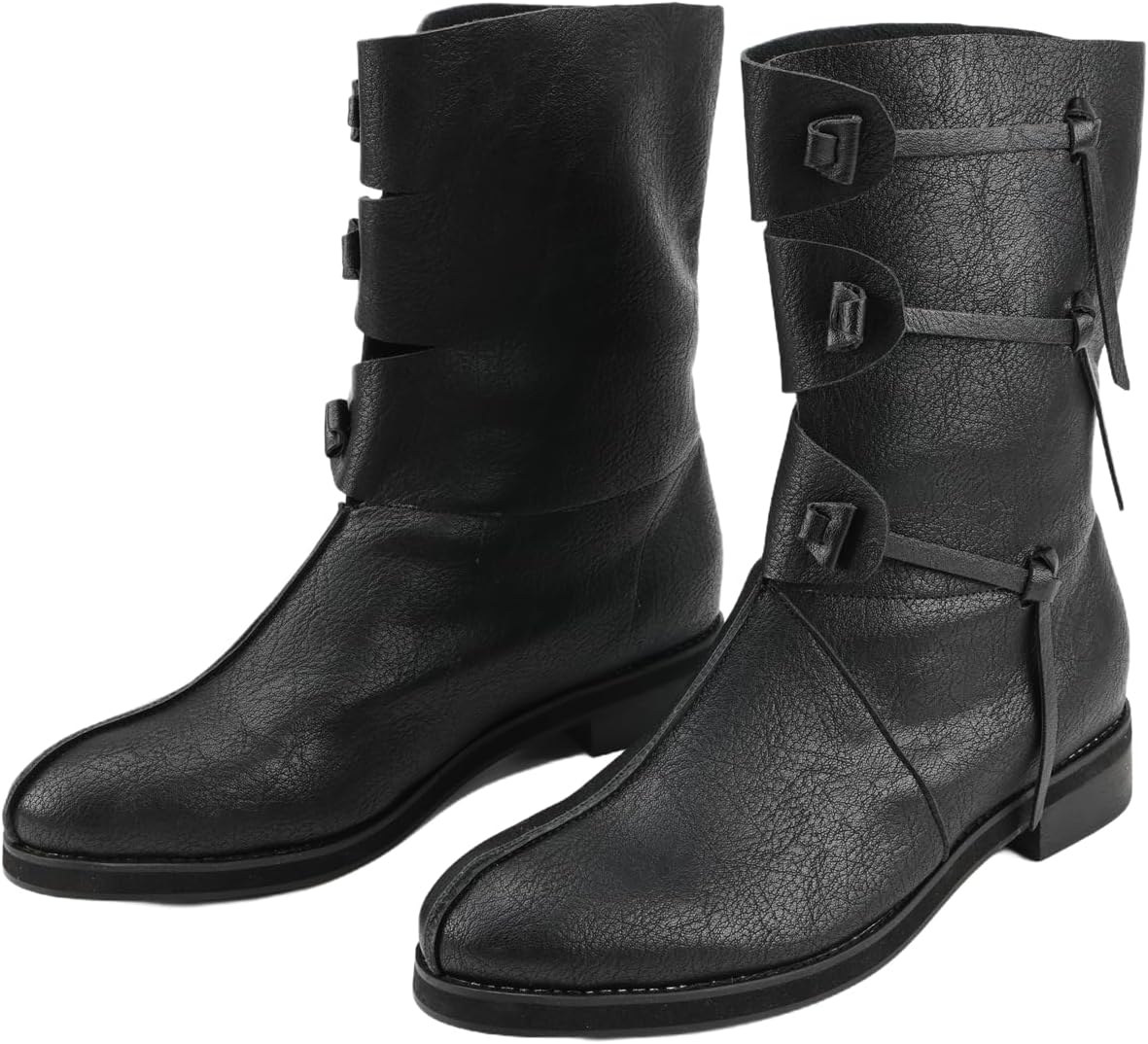 Mens Medieval Renaissance Cosplay Pirate Boots Lace Up Vintage Stage Viking Tied Boot for Halloween Party