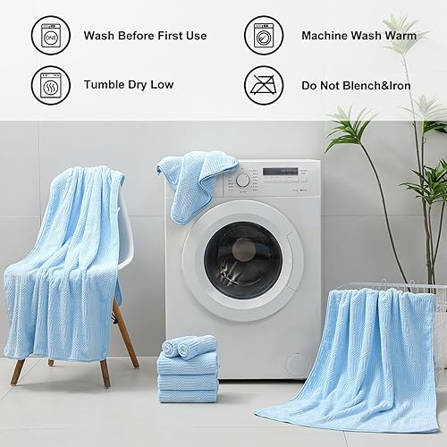 Miniatura 6 de Ferdilan Juego de toallas de baño de gran tamaño de 8 piezas, color azul, 2 toallas de baño extragrandes, 2 toallas de mano y 4 paños de 600 GSM,