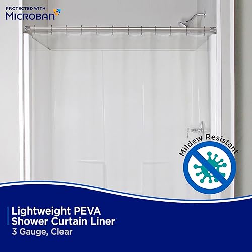 Miniatura 4 de Kenney MB61122PK2 Microban Protected - Cortina de ducha ligera de PEVA de calibre 2.8 con agujeros duraderos para colgar ojales y dobladillo