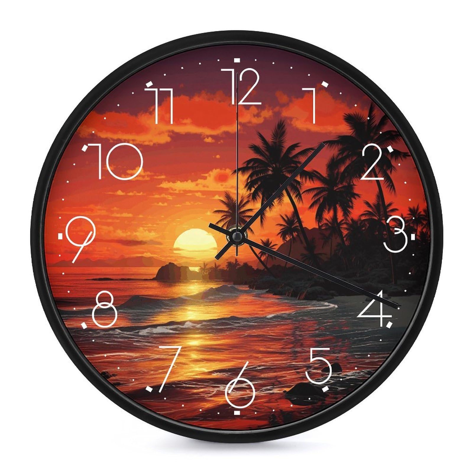 Horloge murale tropicale blanche et moderne de 25,4 cm pour salon