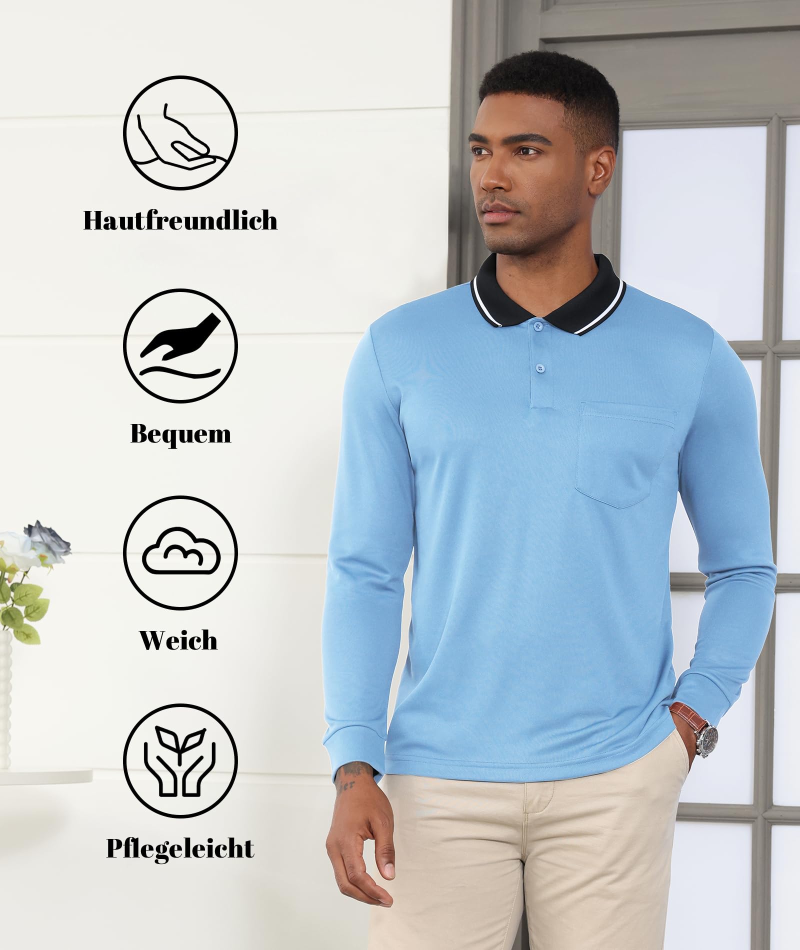 SwissWell Lot de 3 Polo Homme Manches Longues Respirant et Léger Golf T-Shirt Business Casual