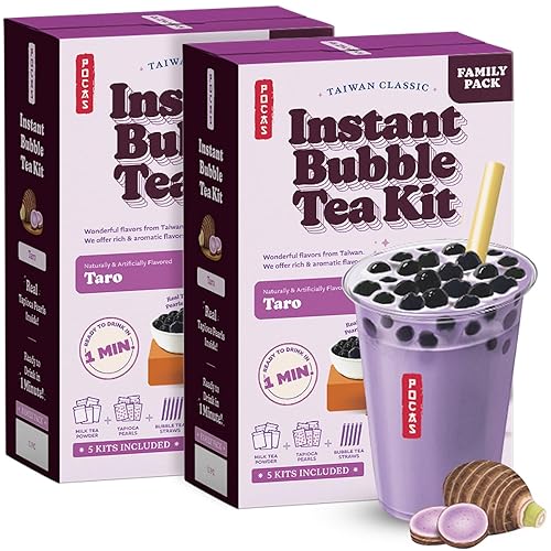 Pocas Taro - Kit de té de burbujas, paquete de 2 unidades, té de leche instantánea en polvo con auténticas perlas de tapioca para té de burbujas