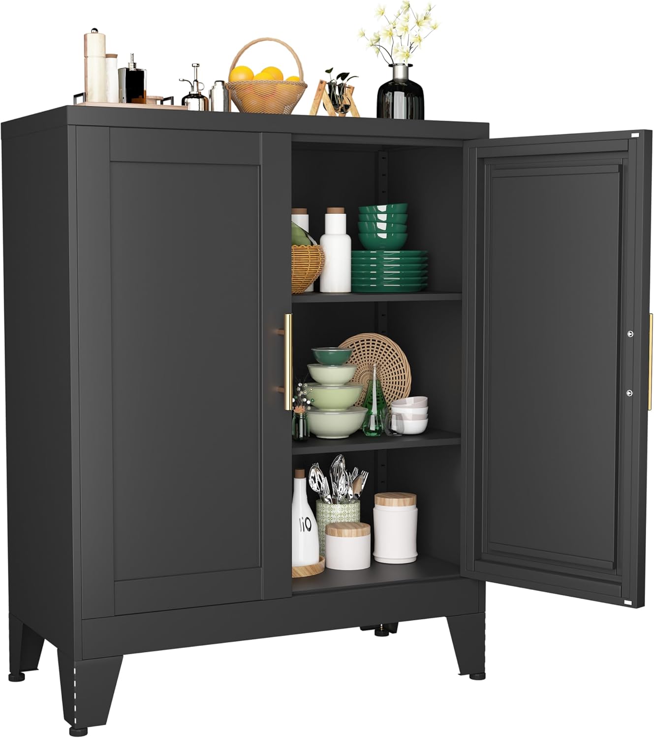 Metal Storage with 2 Doors, 35.8" H Steel Metal